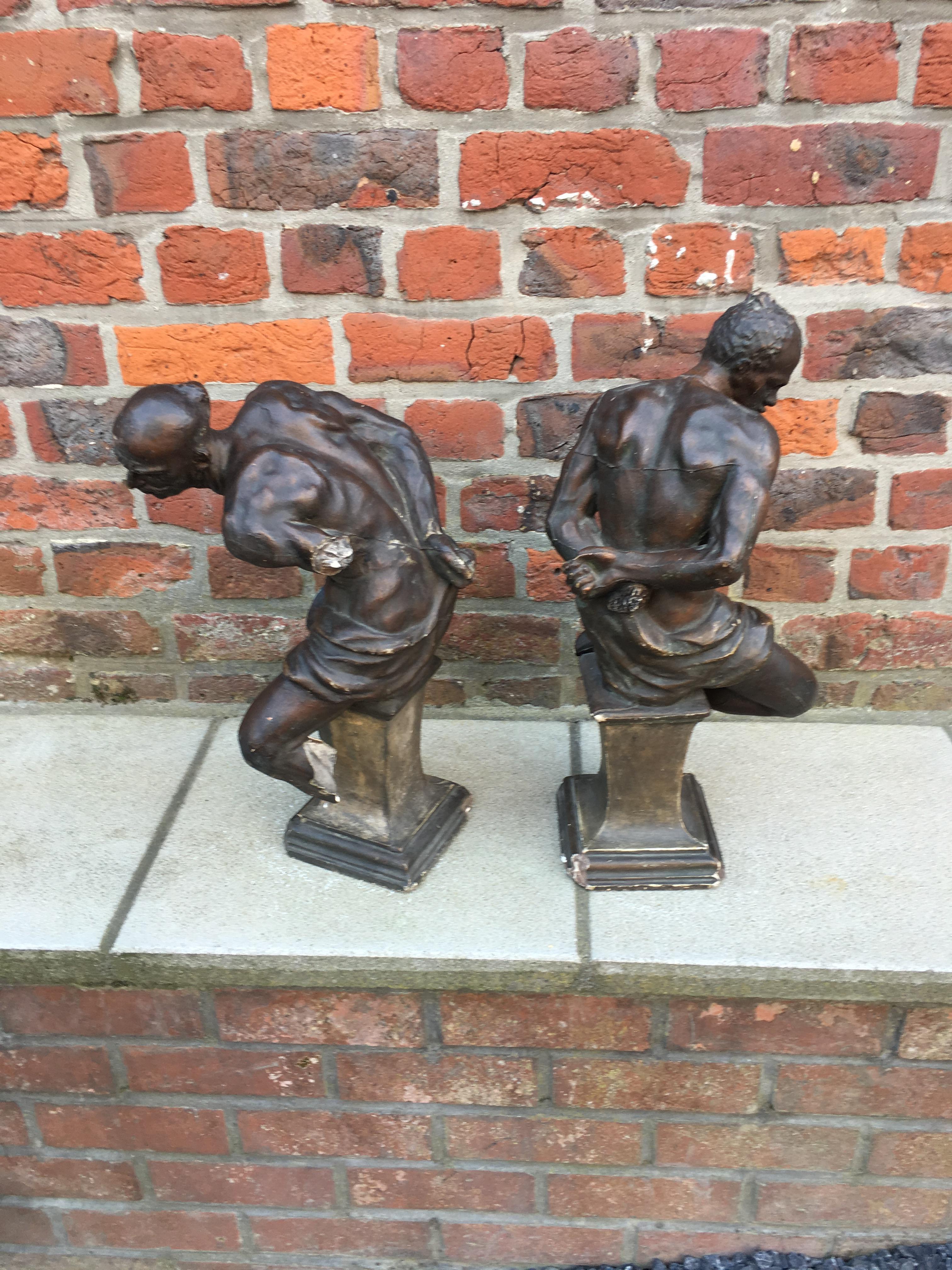 Pair of Plaster Slaves with Bronze Patina, Many Losses and Flaws For Sale 6