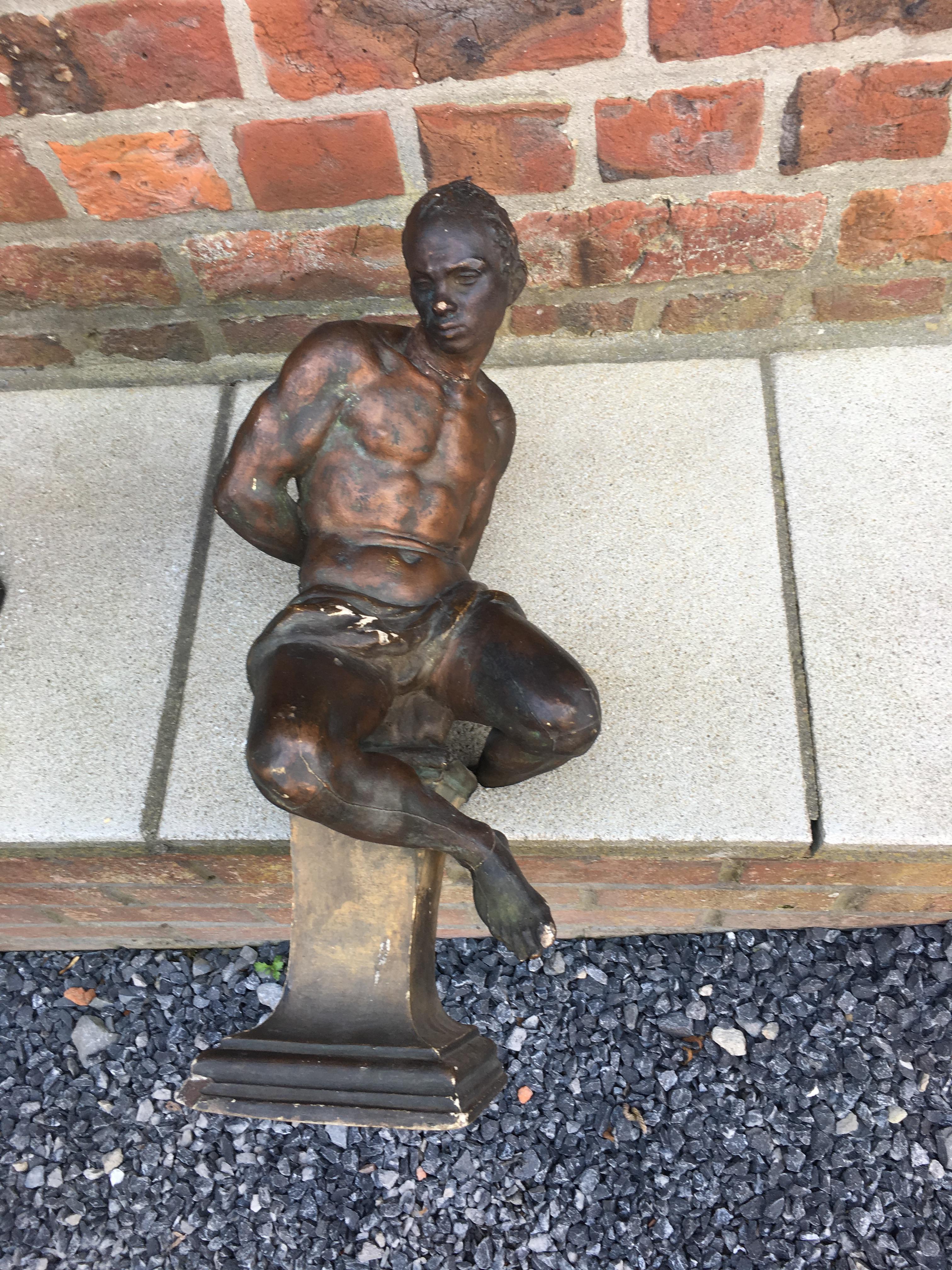 Pair of Plaster Slaves with Bronze Patina, Many Losses and Flaws For Sale 1