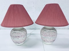 Pair of Plaster Table Lamps with Dusty Pink Silk Shades, 1980s