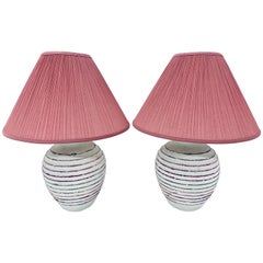 Pair of Plaster Table Lamps with Dusty Pink Silk Shades, 1980s