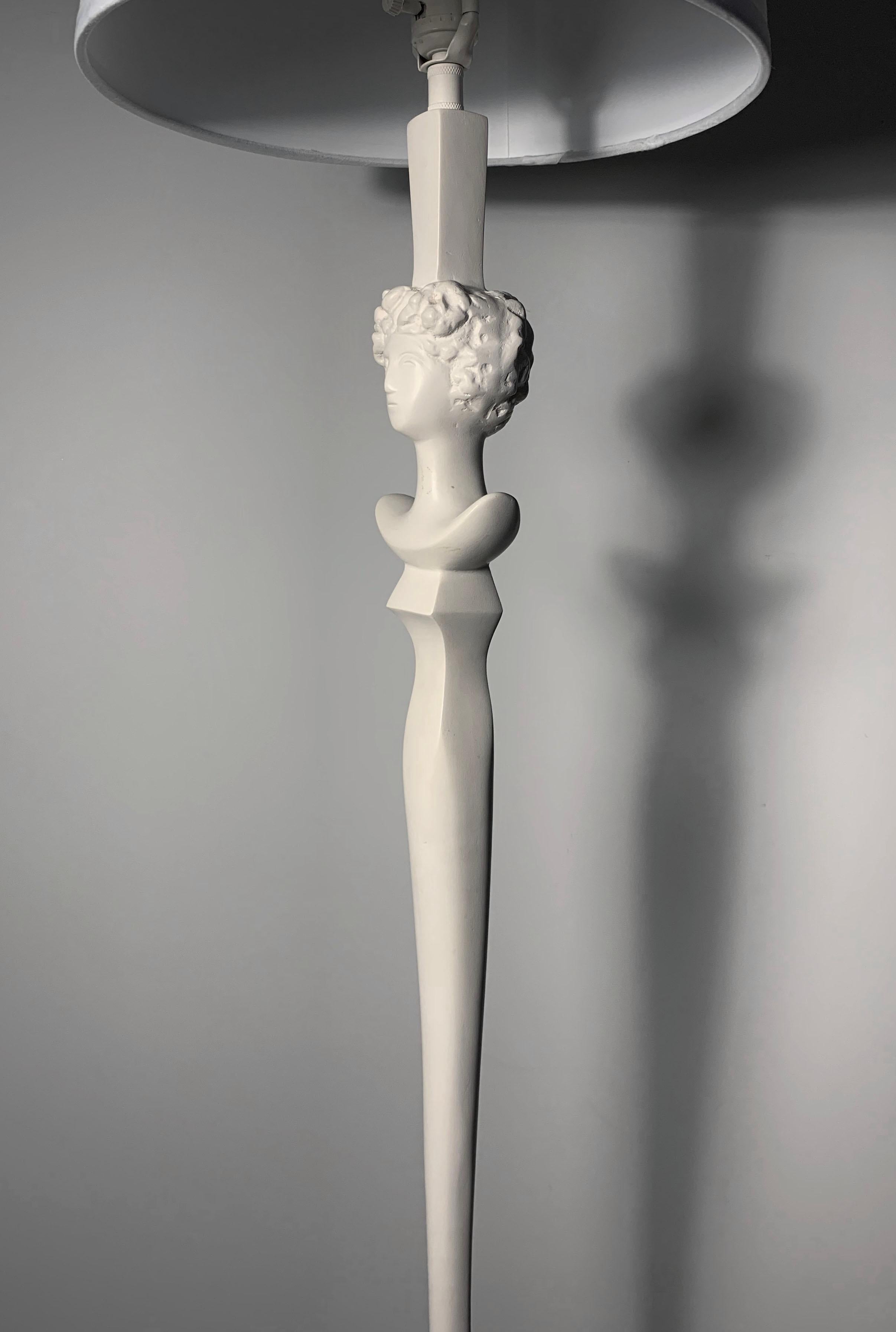 Pair of Plaster Tete De Femme Floor Lamps by Sirmos After Giacometti 5