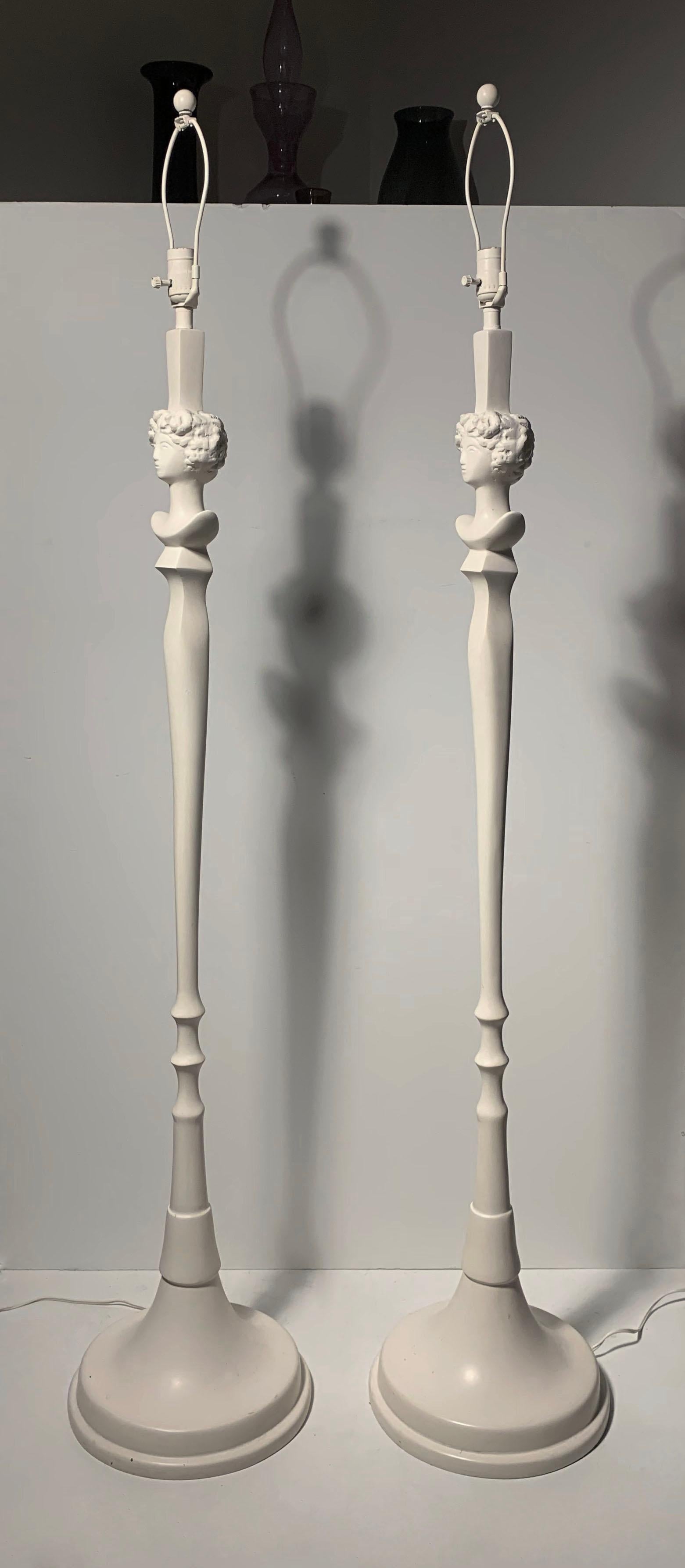 American Pair of Plaster Tete De Femme Floor Lamps by Sirmos After Giacometti