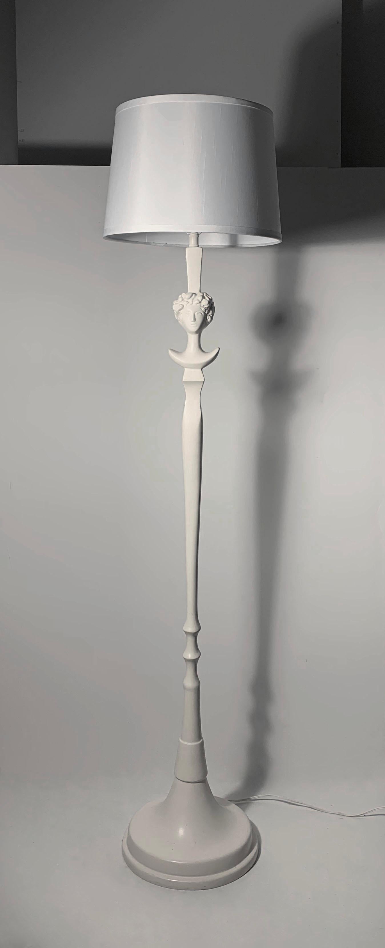 Pair of Plaster Tete De Femme Floor Lamps by Sirmos After Giacometti In Good Condition In Chicago, IL