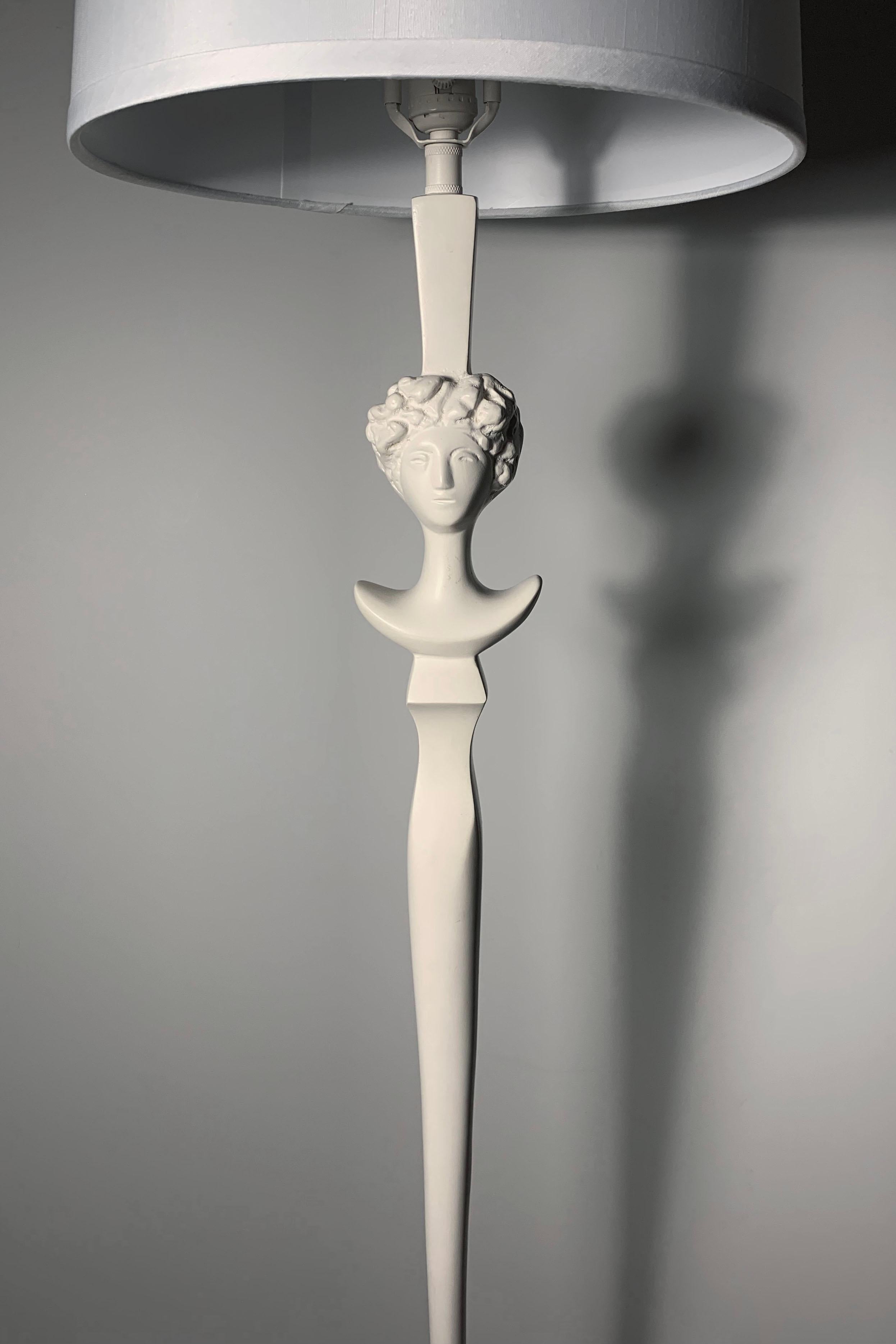20th Century Pair of Plaster Tete De Femme Floor Lamps by Sirmos After Giacometti