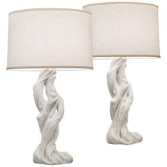 Pair of Plaster Tree Lamps in the Style of Serge Roche