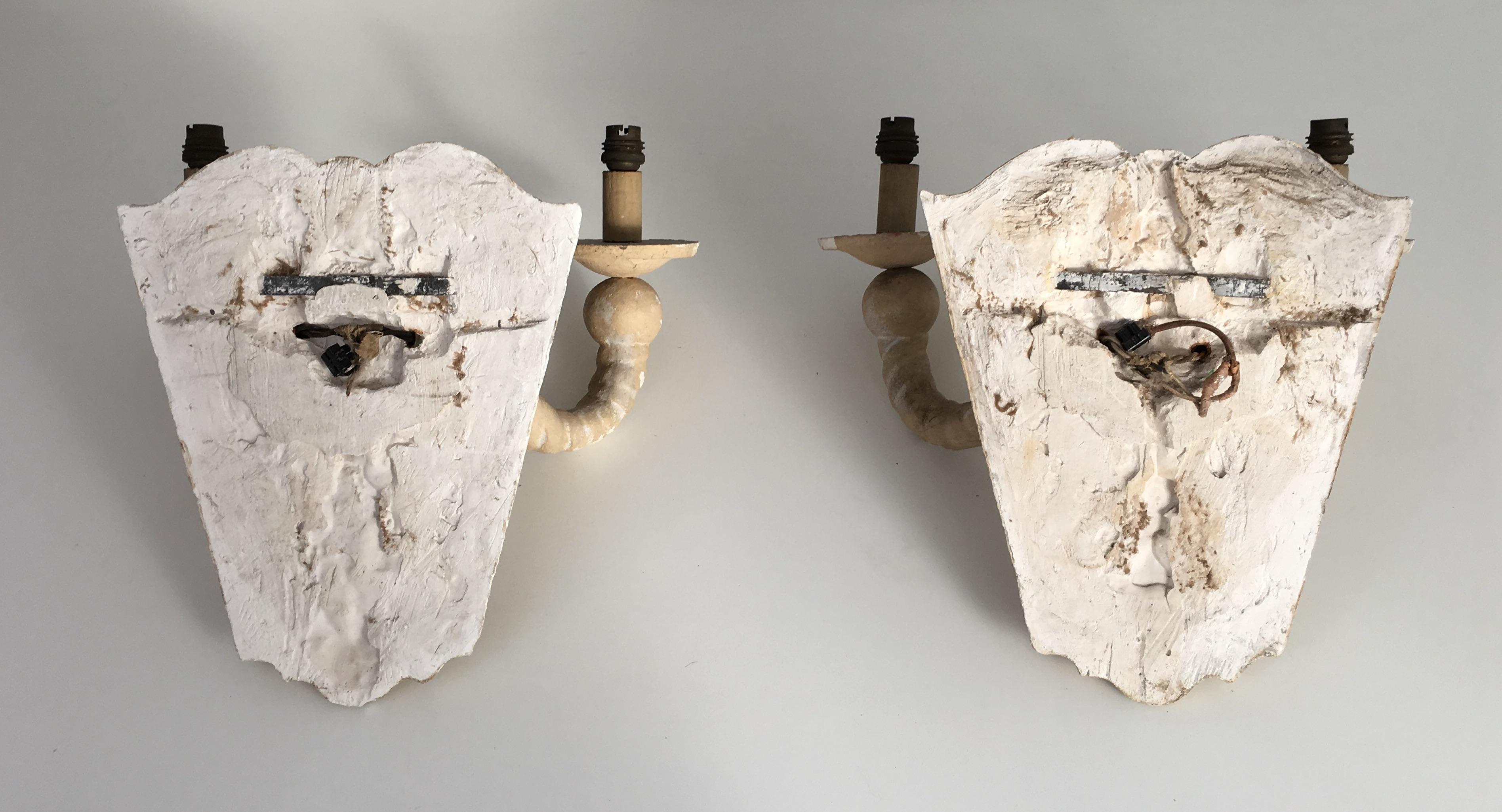 Pair of Plaster Wall Sconces, French, circa 1940 For Sale 5