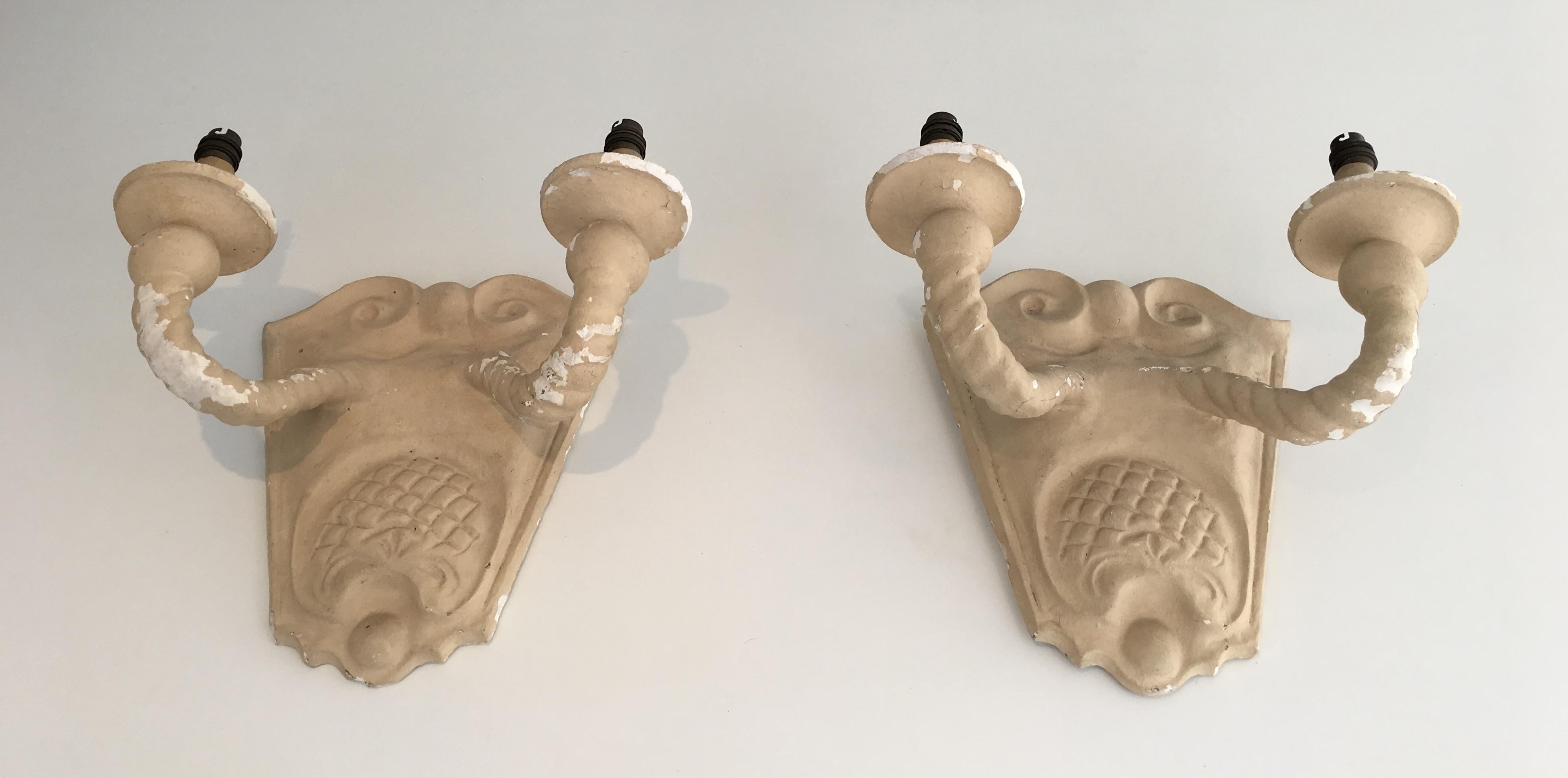 Pair of Plaster Wall Sconces, French, circa 1940 For Sale 7