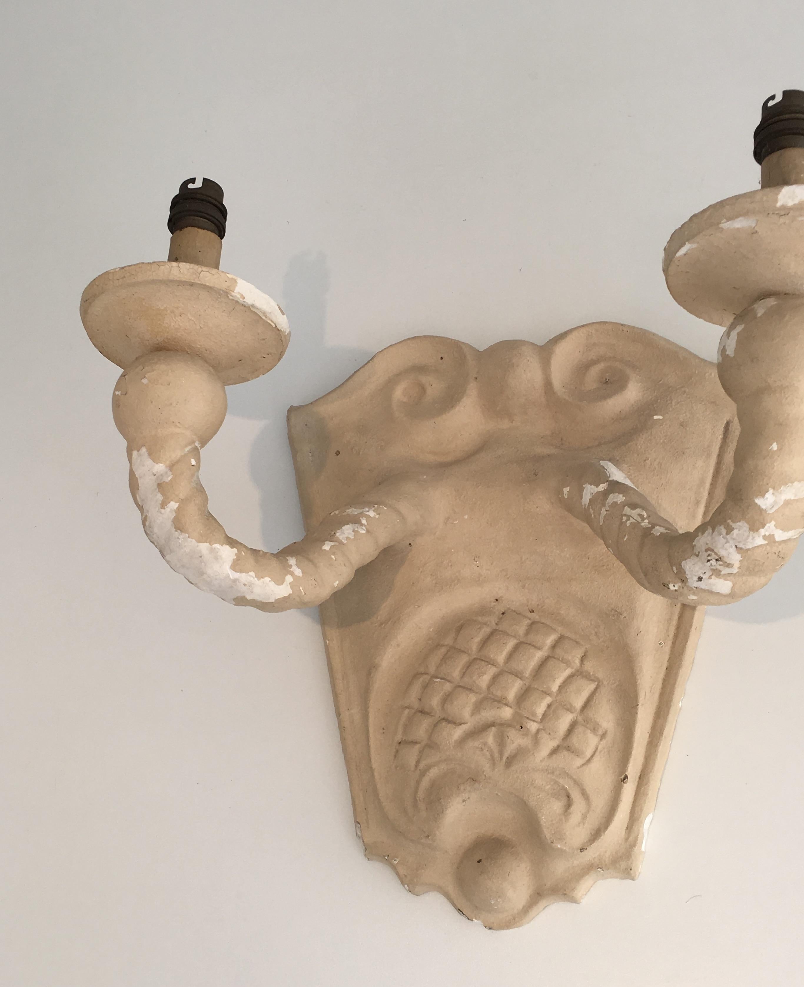 Pair of Plaster Wall Sconces, French, circa 1940 For Sale 8