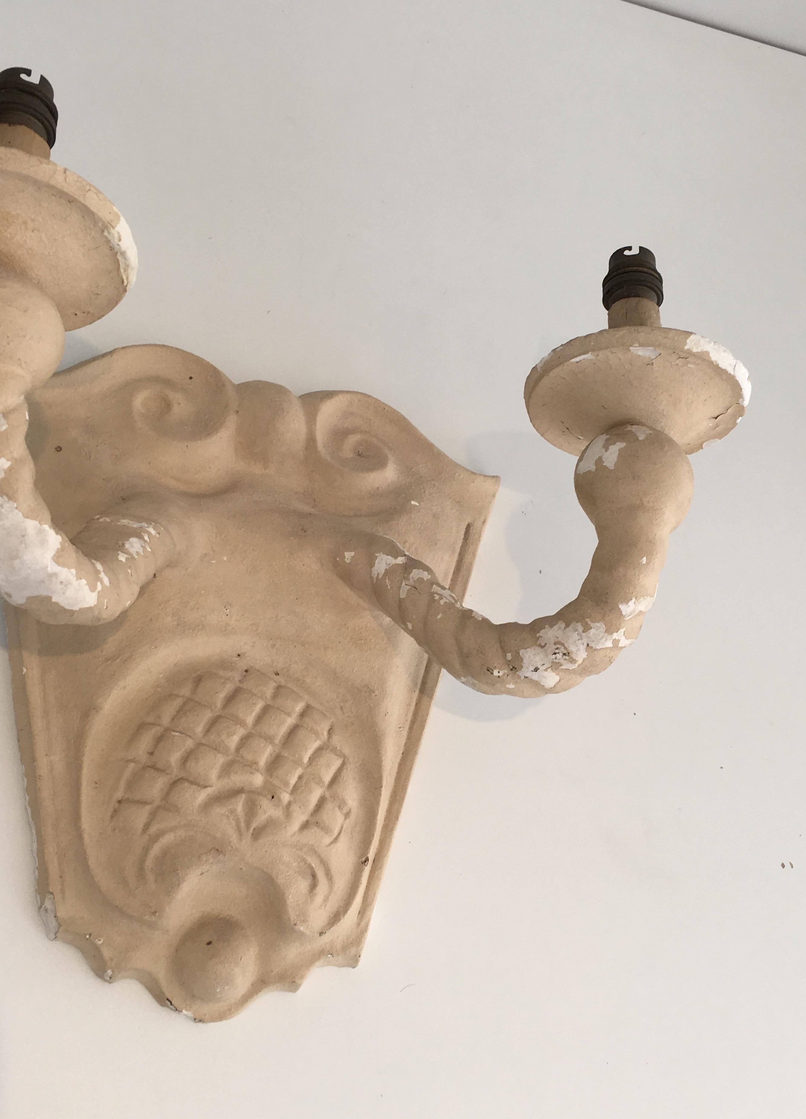 Pair of Plaster Wall Sconces, French, circa 1940 For Sale 9