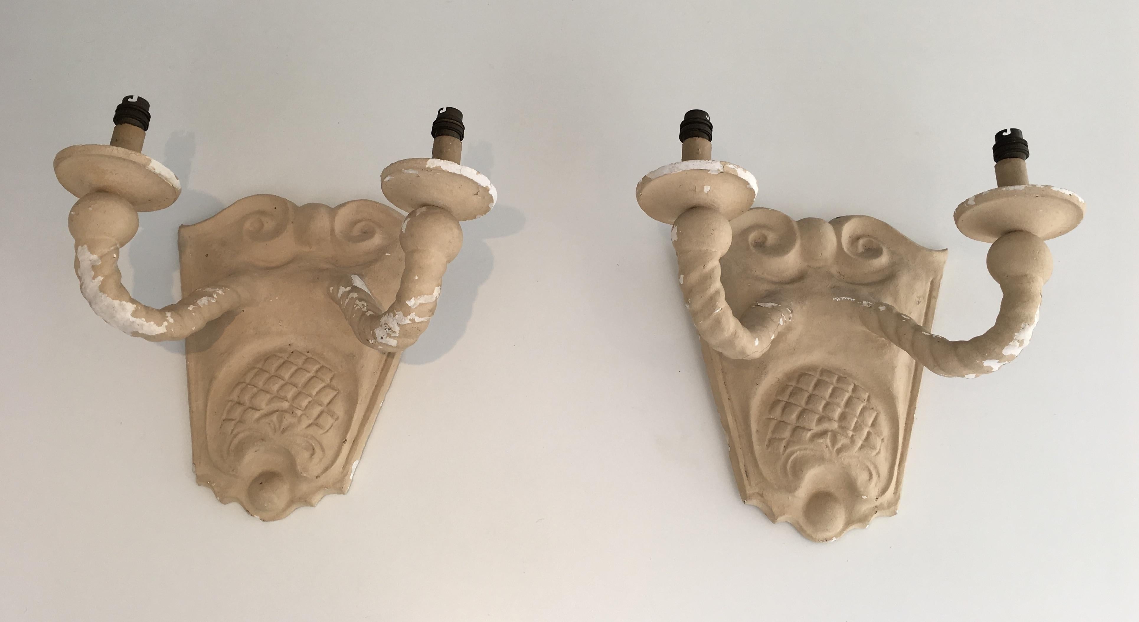 Pair of Plaster Wall Sconces, French, circa 1940 For Sale 10
