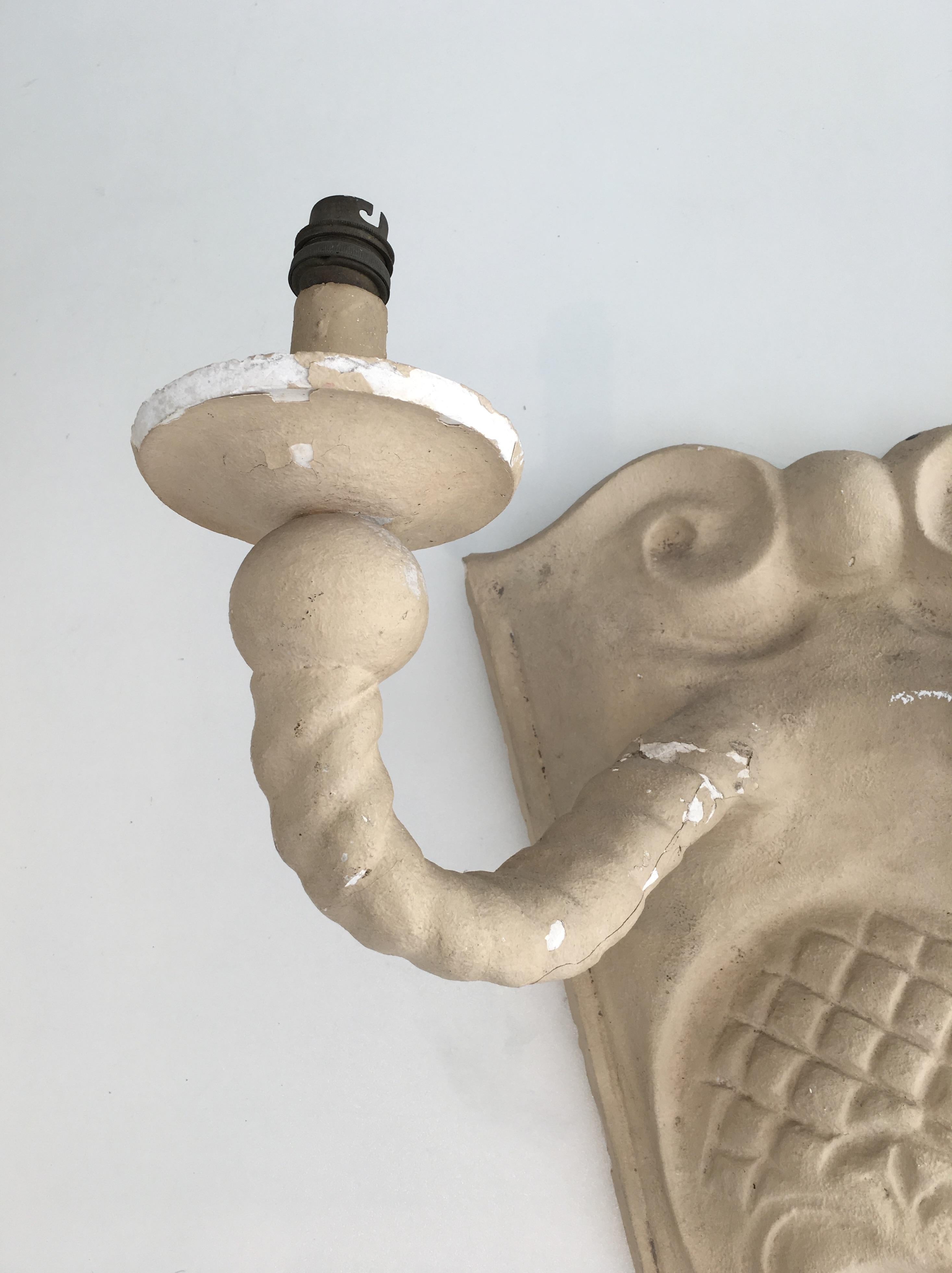 Mid-20th Century Pair of Plaster Wall Sconces, French, circa 1940 For Sale