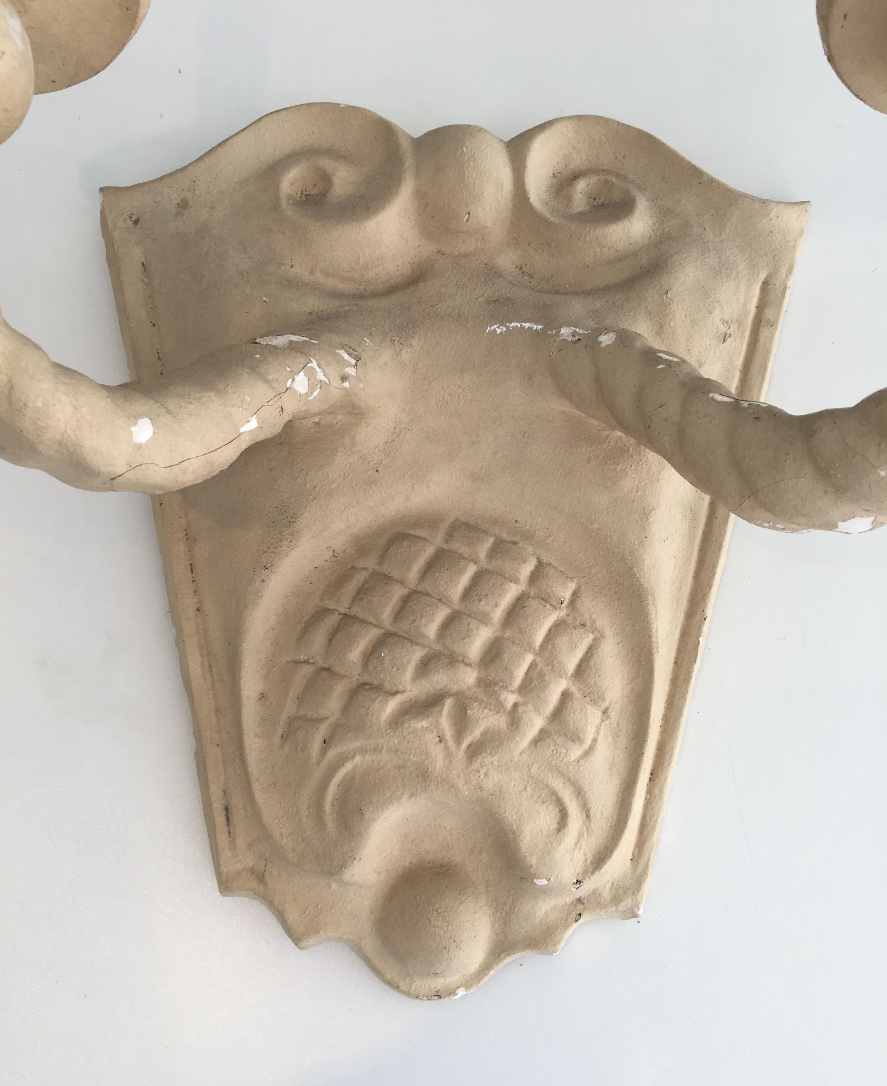 Pair of Plaster Wall Sconces, French, circa 1940 For Sale 2