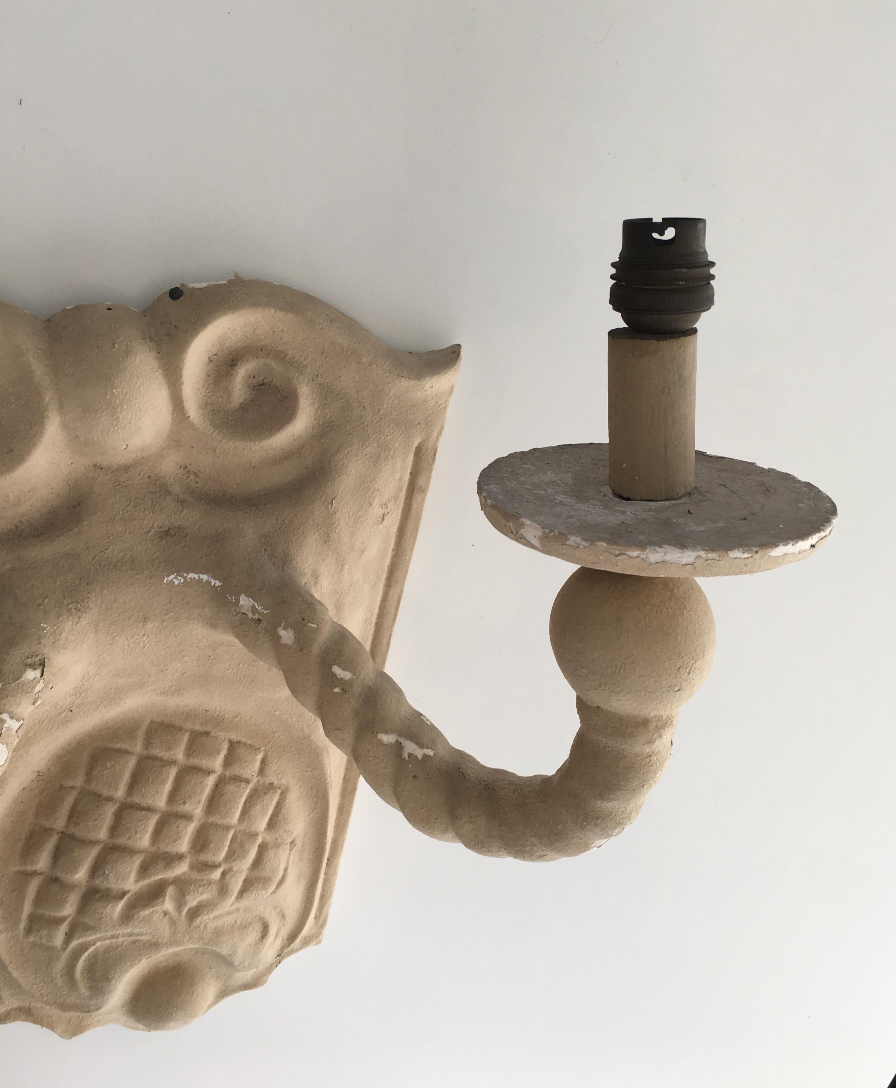 Pair of Plaster Wall Sconces, French, circa 1940 For Sale 3