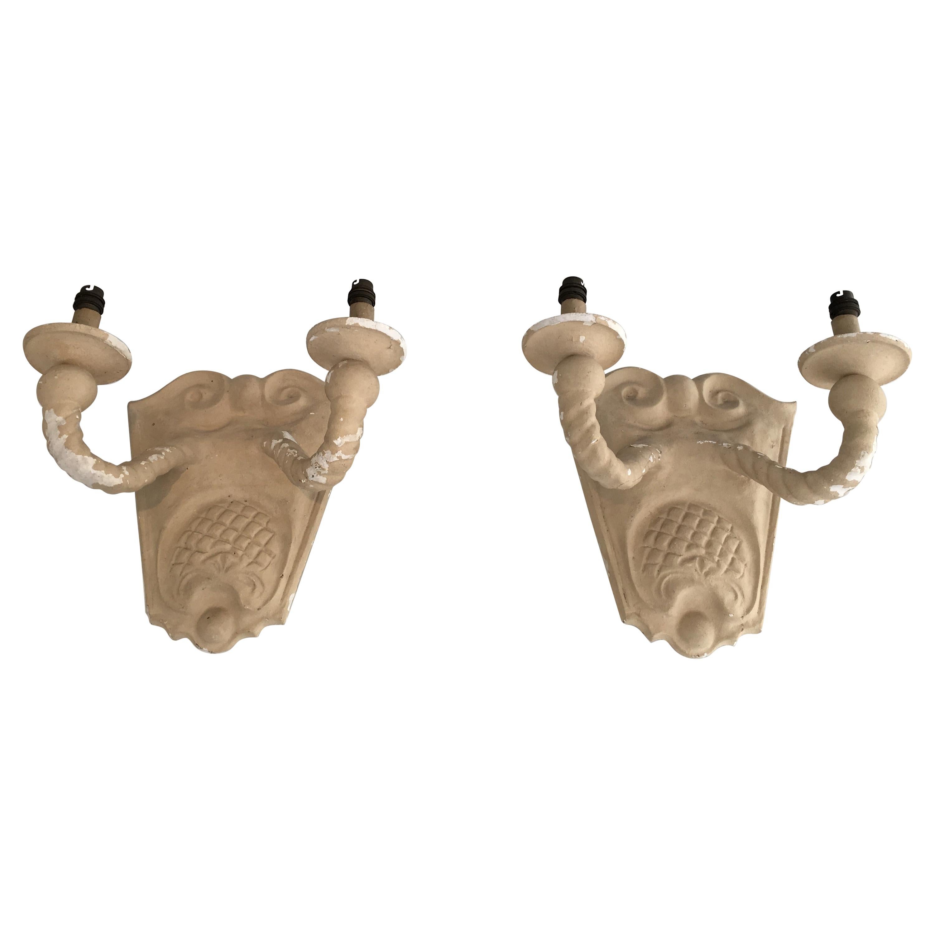 Important Set of 5 Ceramic Wall Sconces French Ceramic, circa 1940 For