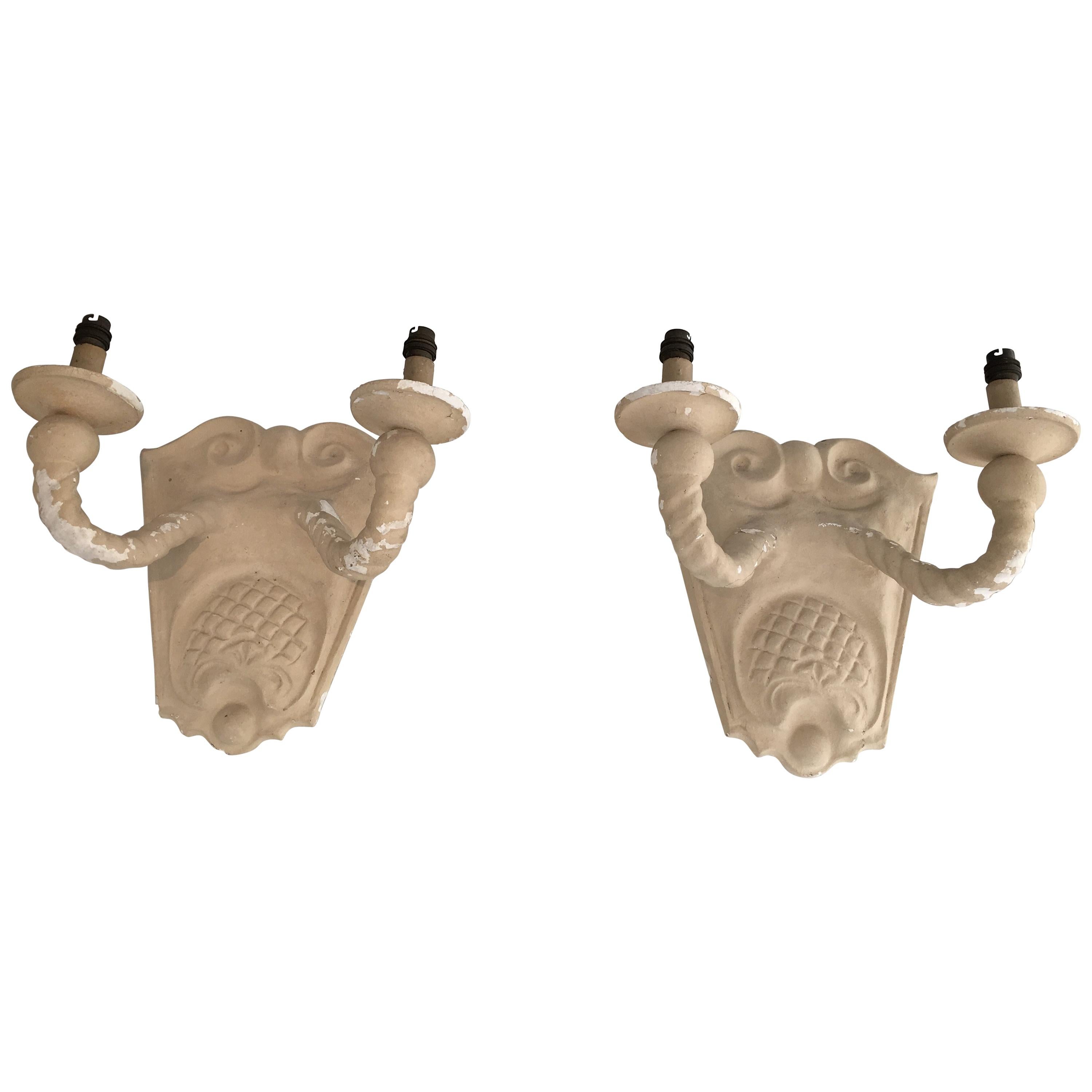 Pair of Plaster Wall Sconces, French, circa 1940