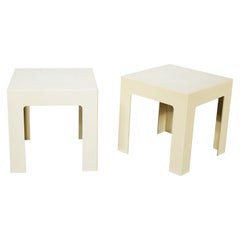 Pair of Plastic Parsons Side Tables White Style Kartell or Syroco, Midcentury