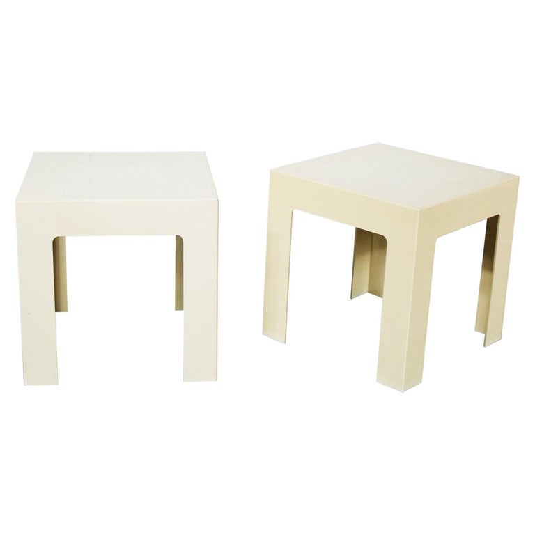 Pair of Plastic Parsons Side Tables White Style Kartell or Syroco