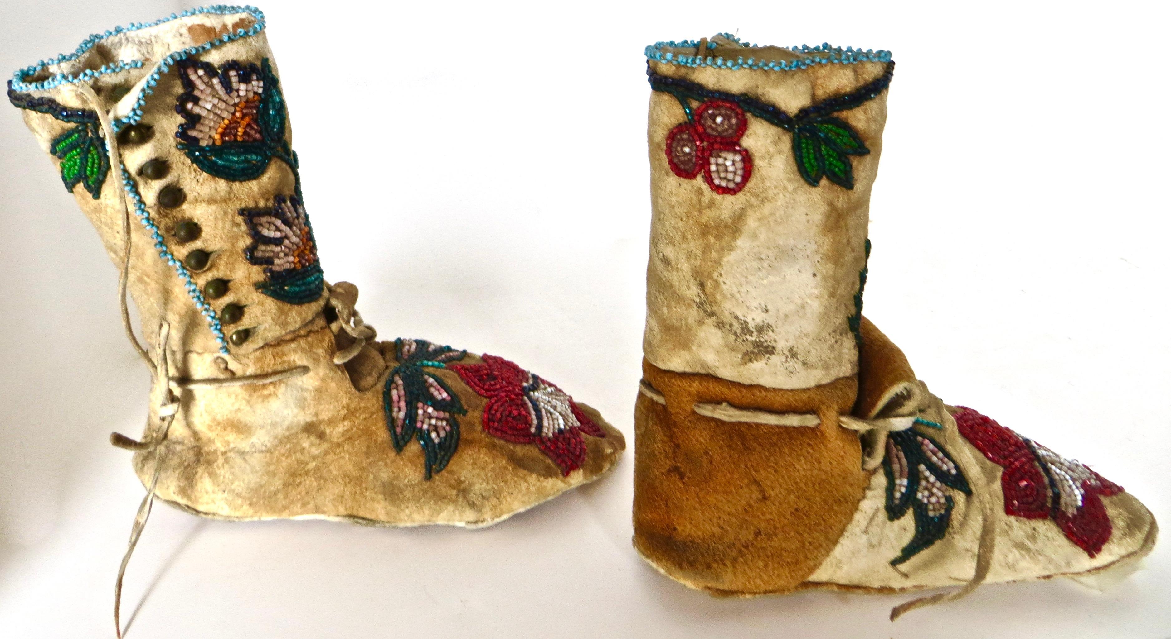 Pair of Plateau Beaded Child's High Top Moccasins, circa 1890 3