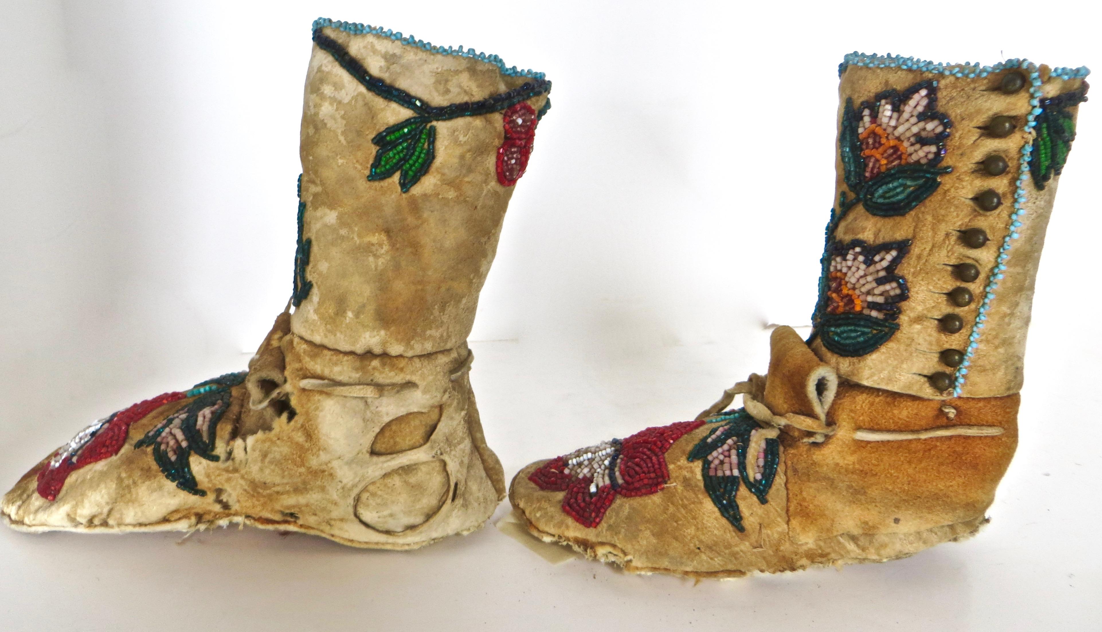 Pair of Plateau Beaded Child's High Top Moccasins, circa 1890 4