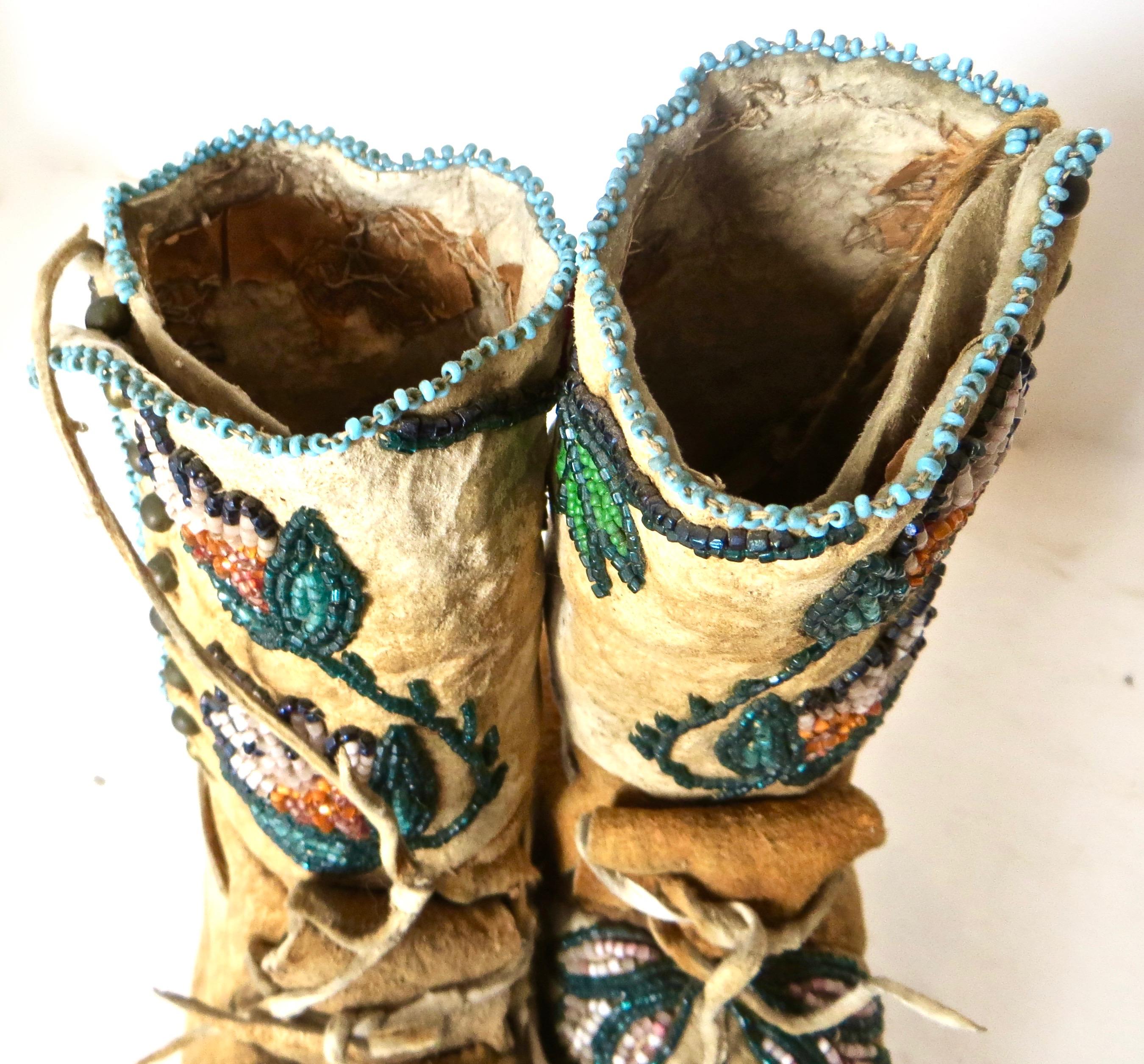 Pair of Plateau Beaded Child's High Top Moccasins, circa 1890 2
