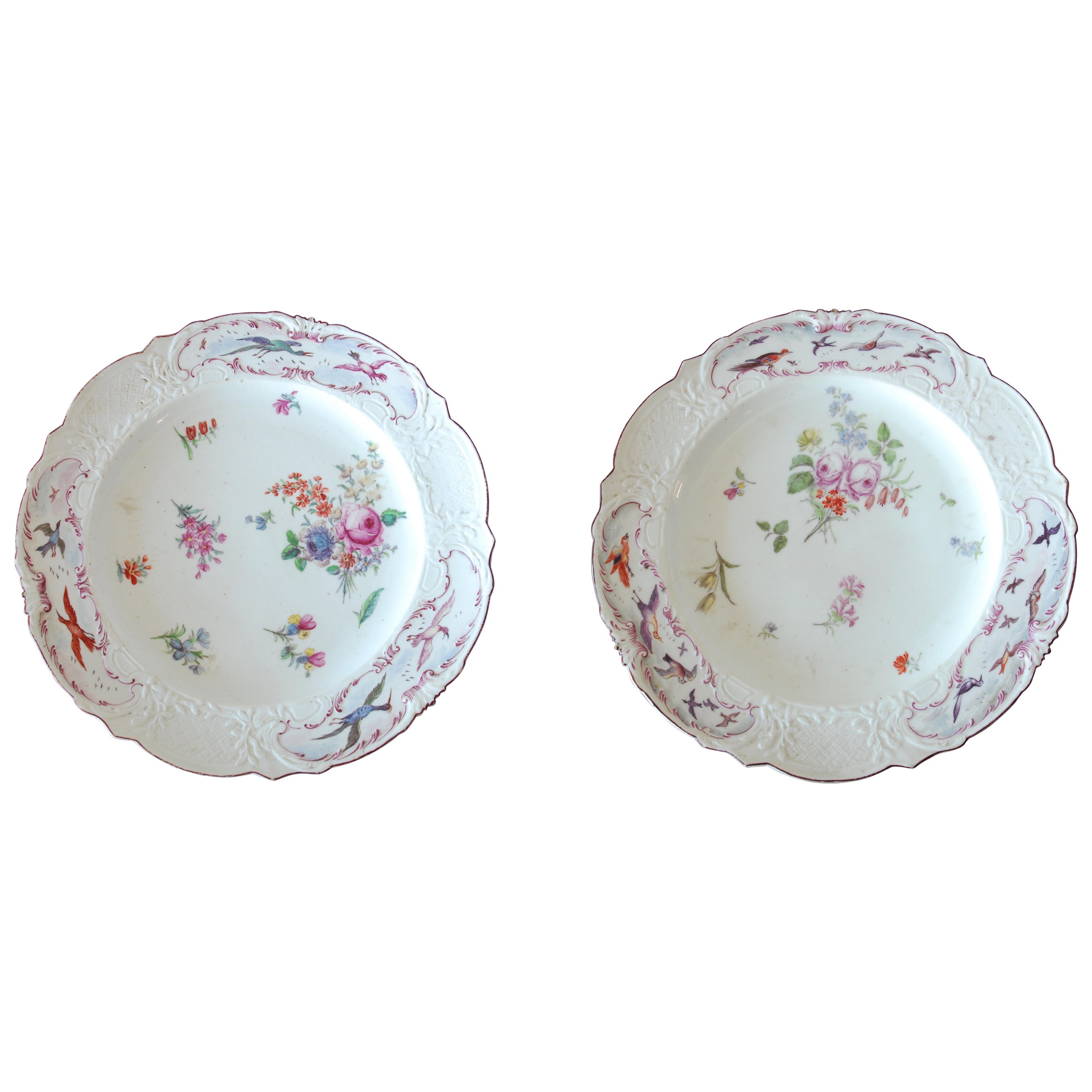 Pair of Plates decorated by Jefferyes Hamett O'Neale, Chelsea, circa 1755