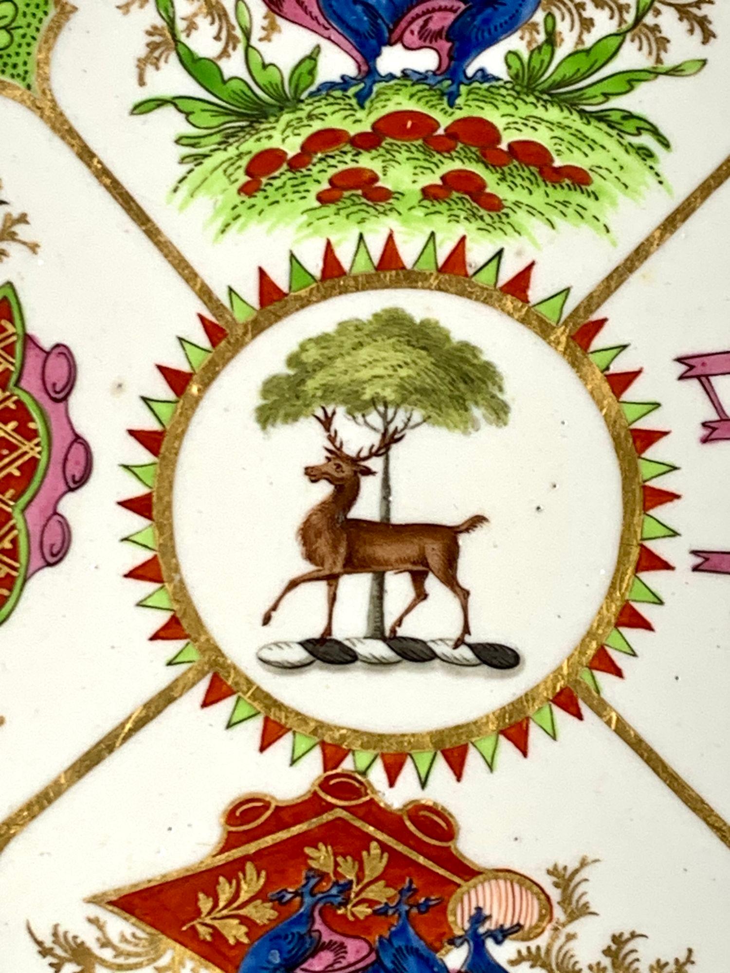 Hand-Painted Pair of Plates in Dragons in Compartments or Bengal Tiger Pattern England C-1840