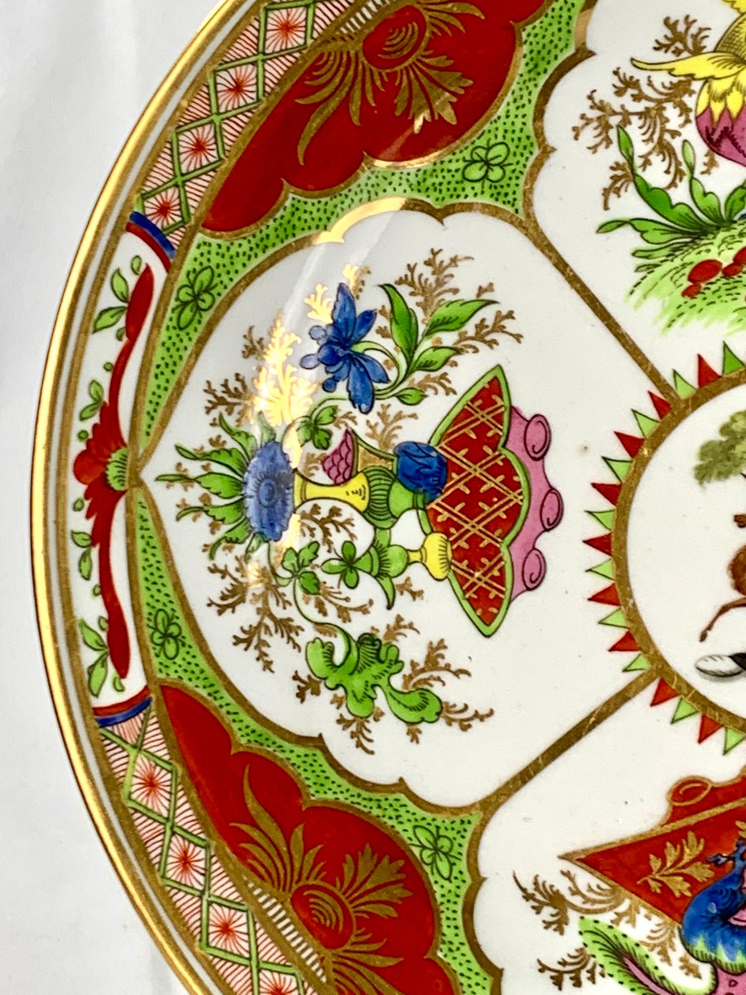 Pair of Plates in Dragons in Compartments or Bengal Tiger Pattern England C-1840 In Excellent Condition In Katonah, NY
