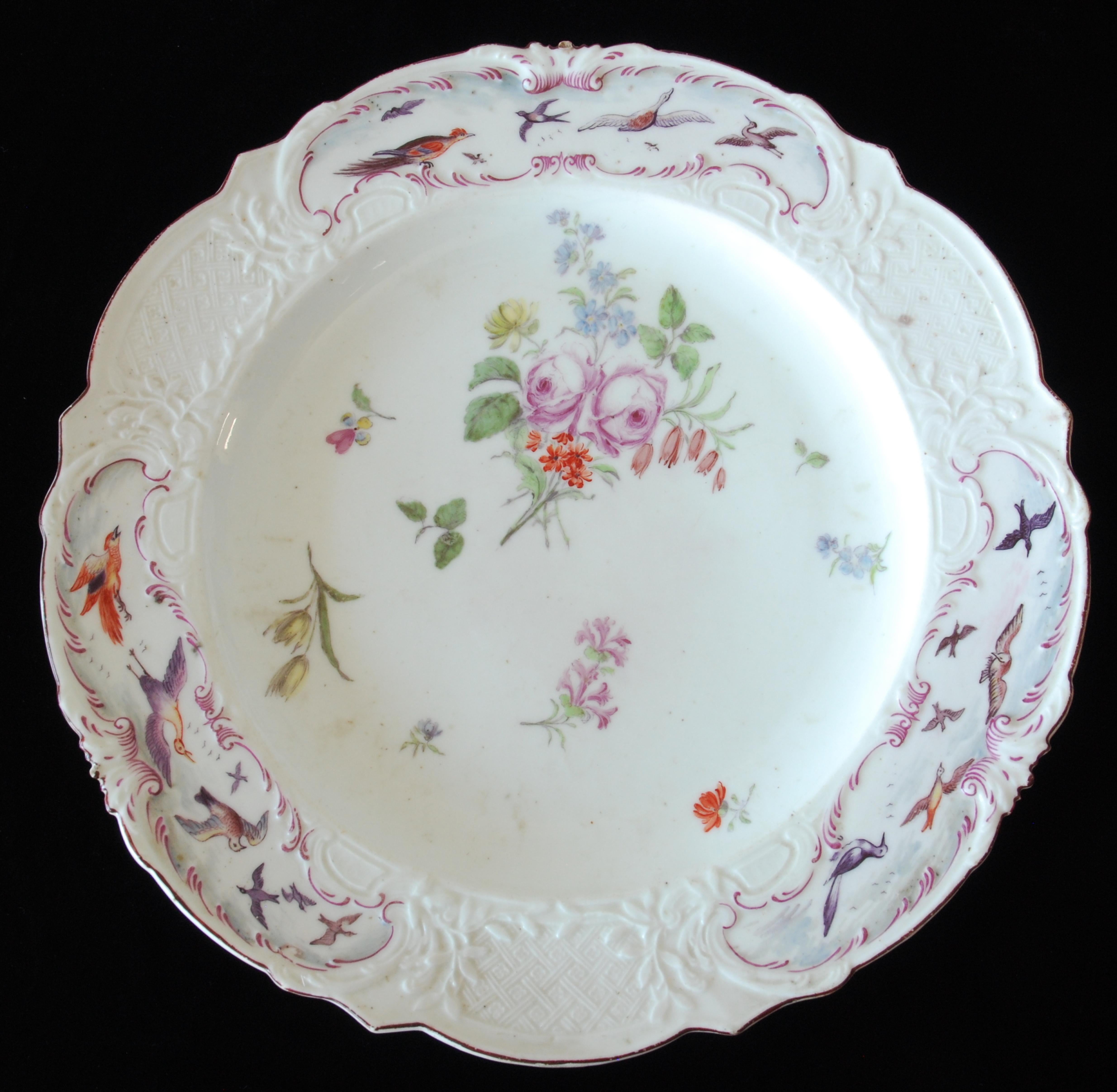 Rococo Pair of Plates, Warren Hastings Shape, Chelsea, circa 1755 For Sale