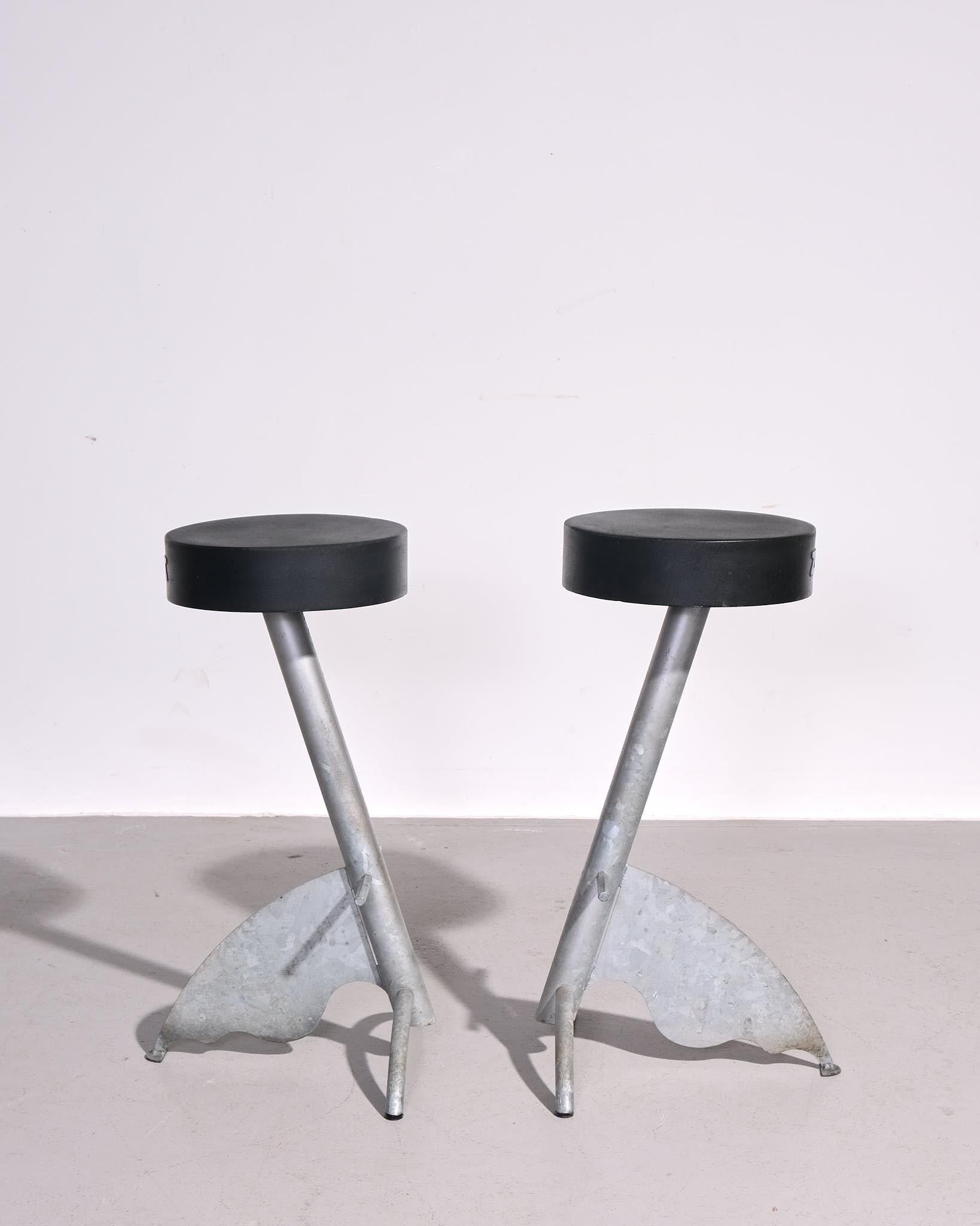 Mid-Century Modern Pair of Platform Bar Stools by Maurizio Peregalli for Zeus Noto For Sale