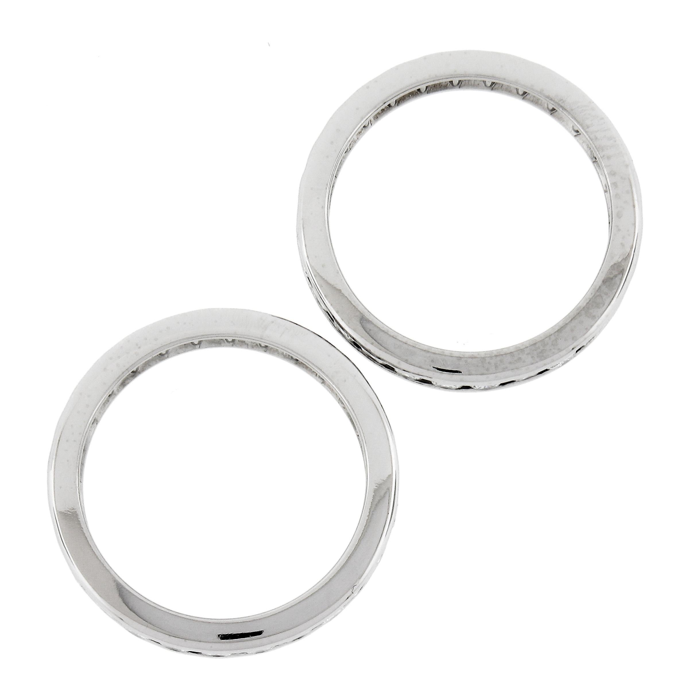Pair of Platinum 2ctw Channel Set Round Brilliant Diamond Band Stack Guard Rings For Sale 2