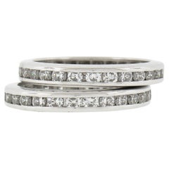 Pair of Platinum 2ctw Channel Set Round Brilliant Diamond Band Stack Guard Rings