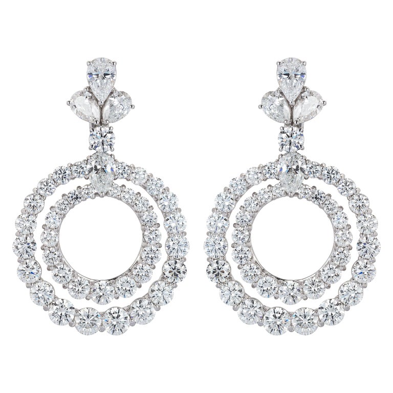 Pair of Platinum and Diamond Double Loop Earrings by Graff For Sale at