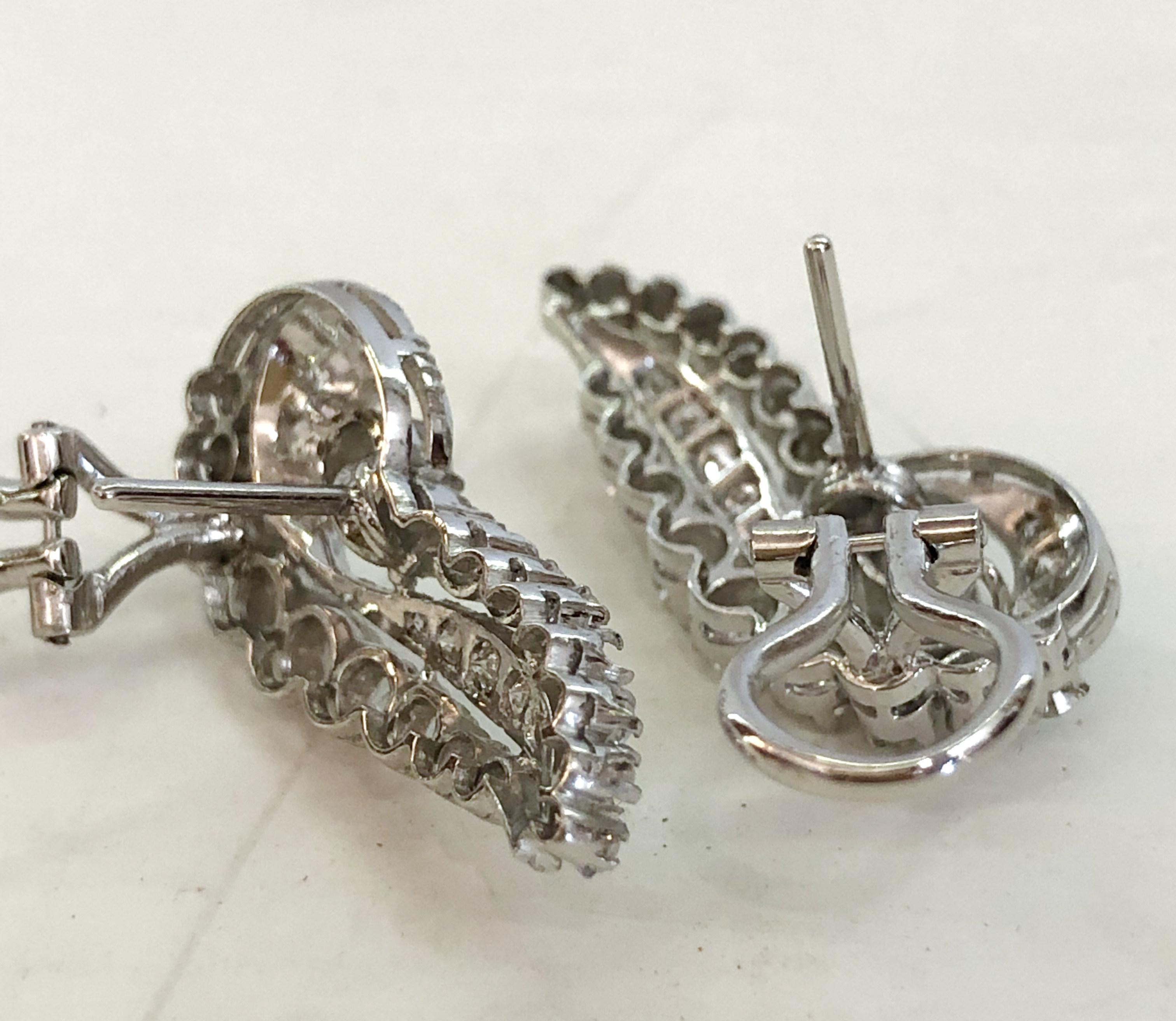 Women's Pair of Platinum and Diamond Earrings For Sale