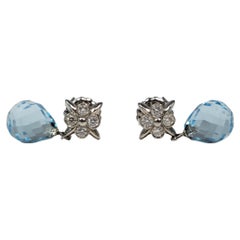 Pair of Platinum Aquamarine Diamond Earrings by Tiffany & Co