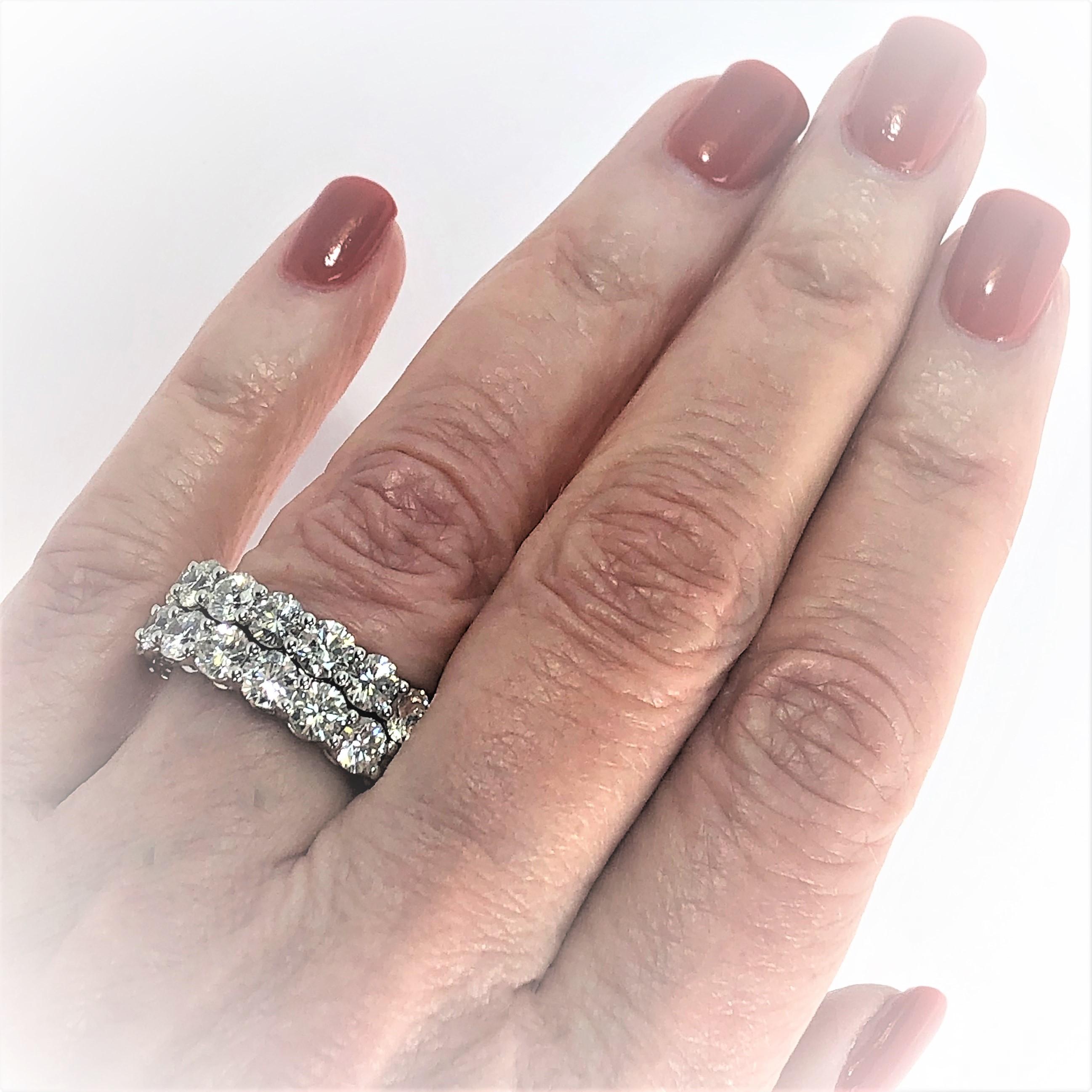 Pair of Platinum Common Prong Eternity Bands 8.70 Carat Total Weight In New Condition For Sale In Palm Beach, FL