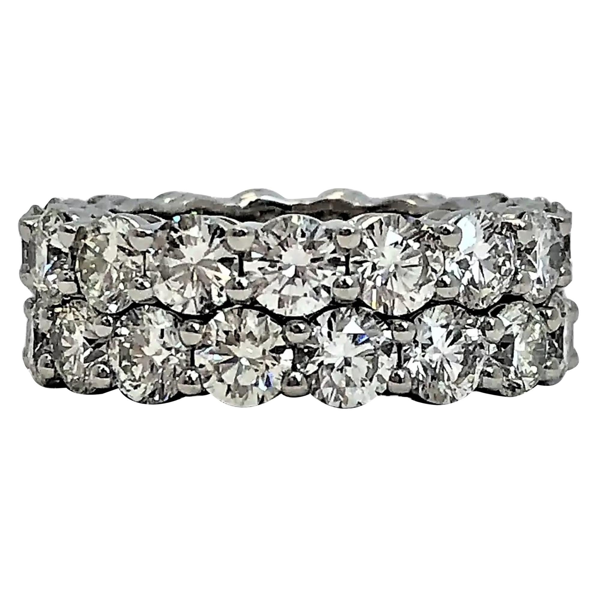 Pair of Platinum Common Prong Eternity Bands 8.70 Carat Total Weight For Sale