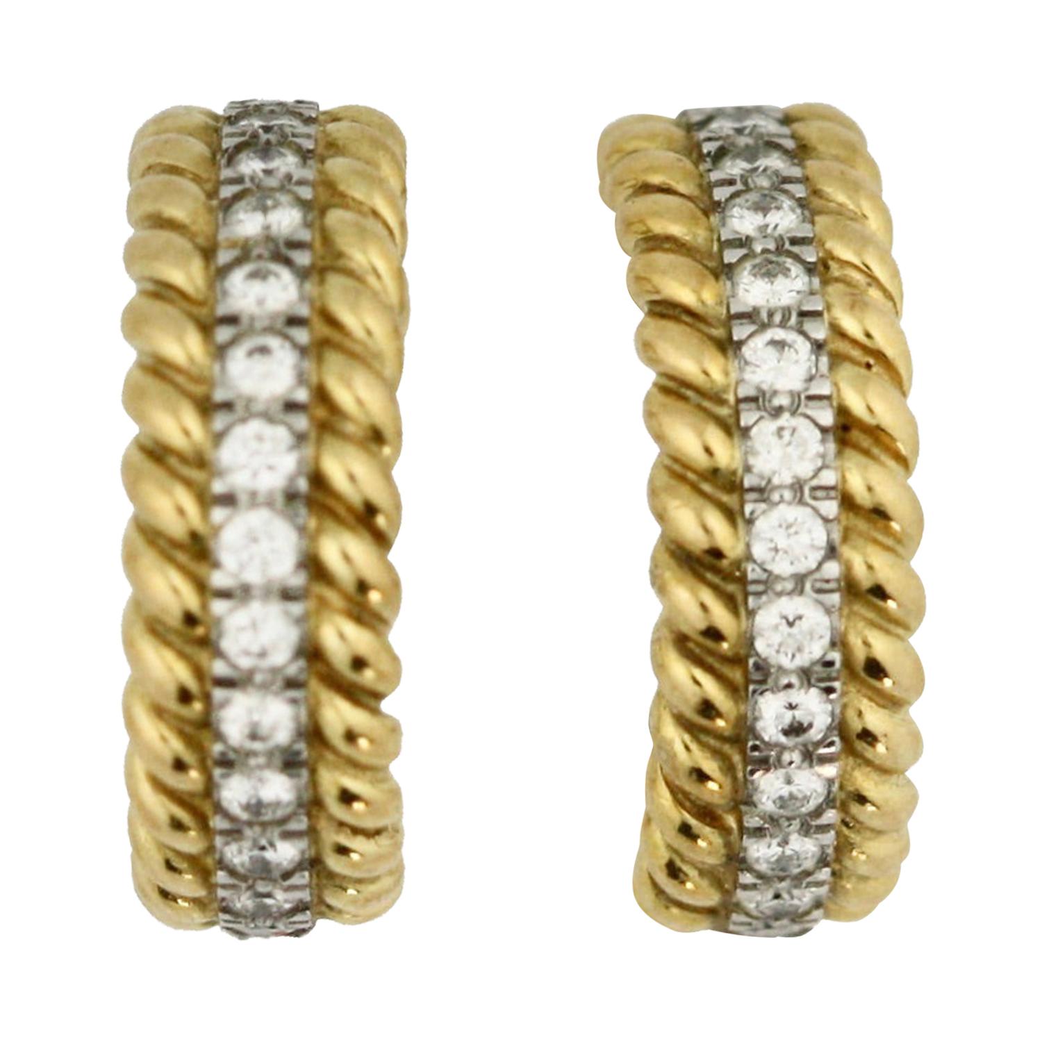 Pair of Platinum, Gold and Diamond Earrings Schlumberger for Tiffany 
Co.