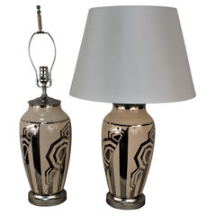 Pair of Platinum on Ceramic Art Deco Table Lamps