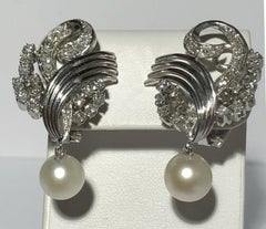 Pair of Vintage Platinum Pearl and Diamond Earrings, Italy Circa 1930s