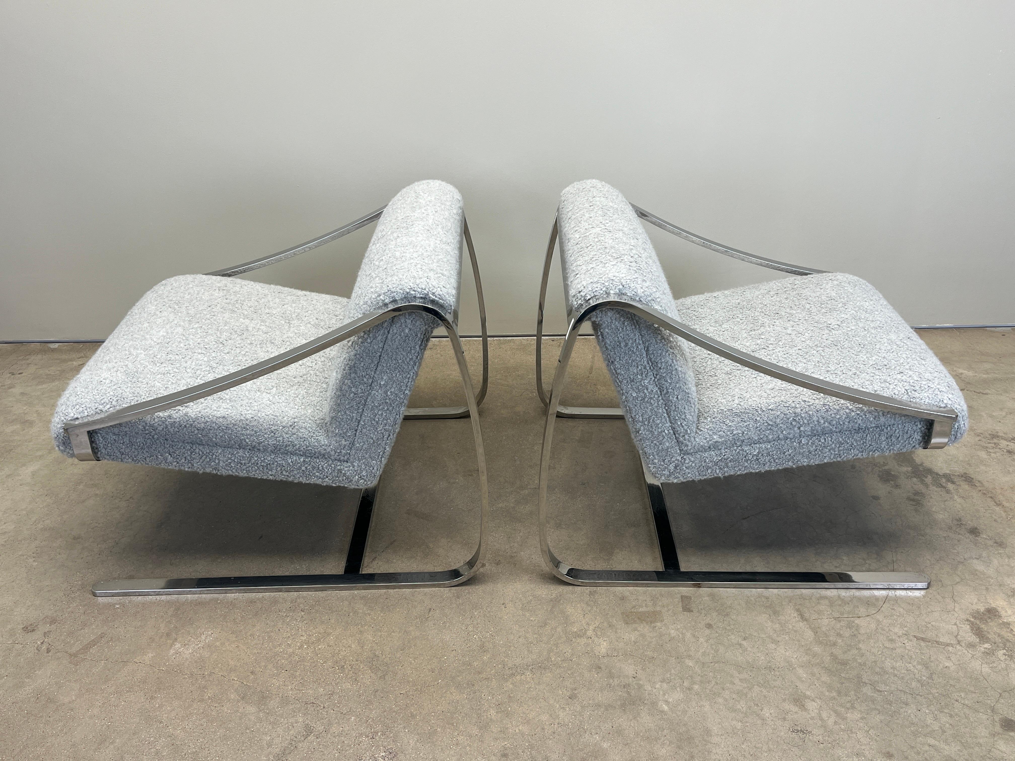 Stainless Steel Pair of Plaza Chairs by Charles Gibilterra for Brueton