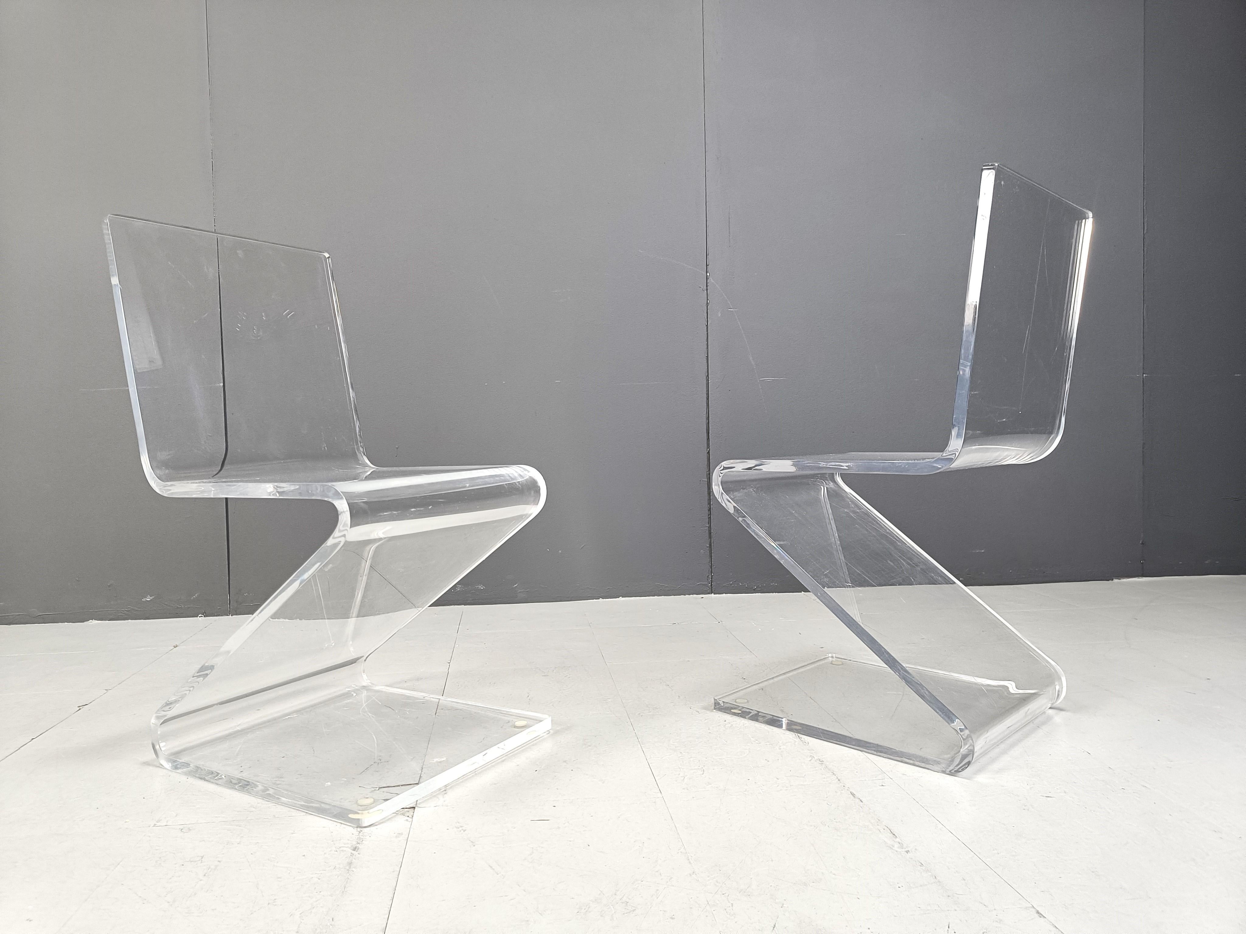 Pair of plexi Zigzag dining chairs, 1980s 3