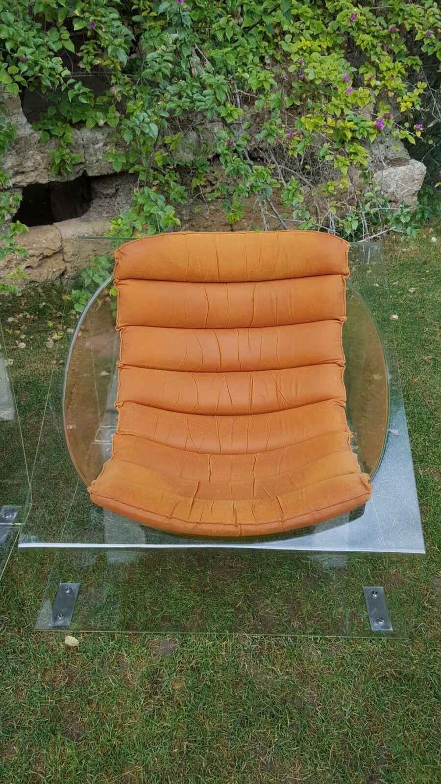 Faux Leather Pair of Plexiglass Armchairs 