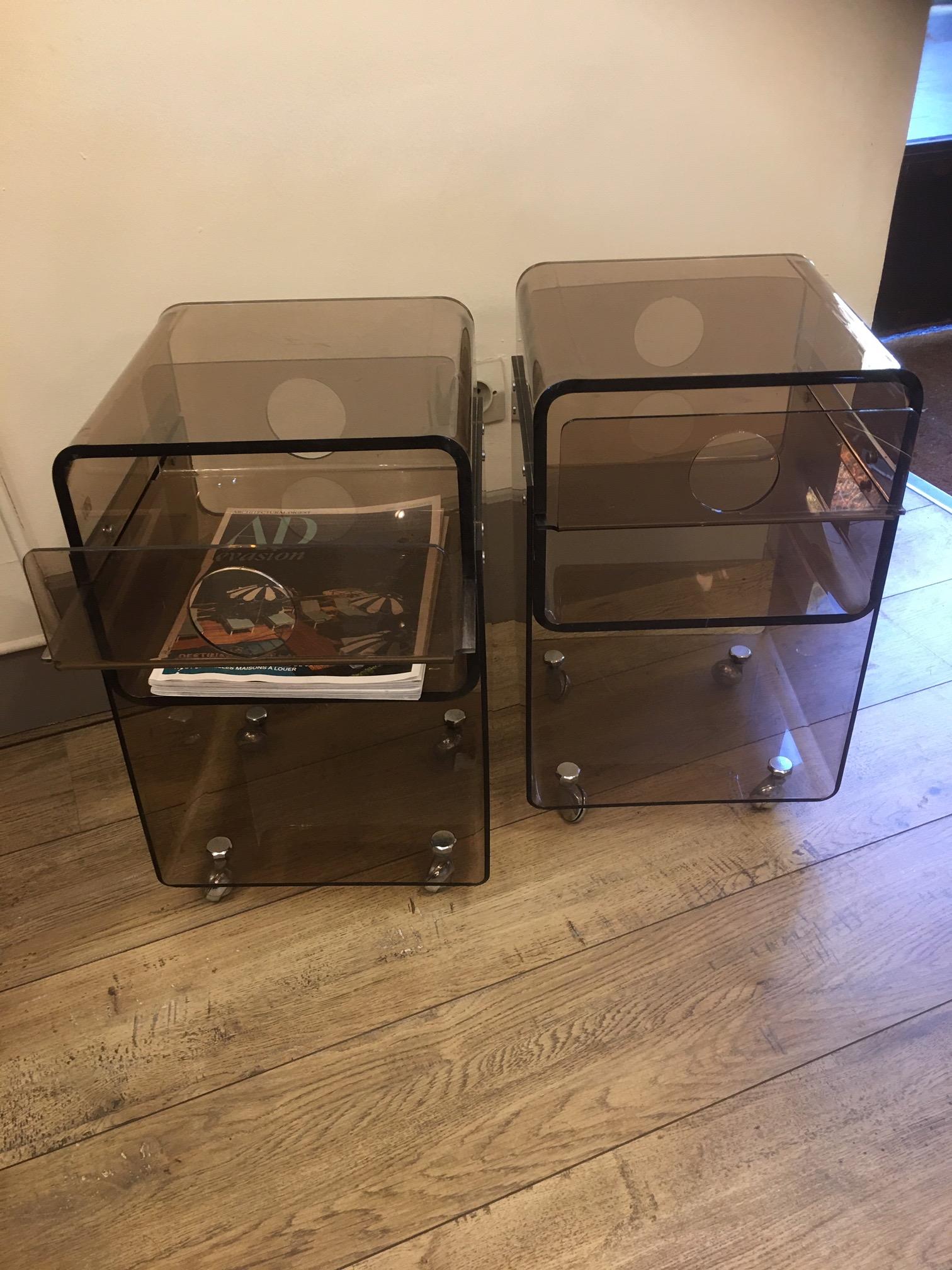 French Pair of Plexiglass Bedside Tables, 1970