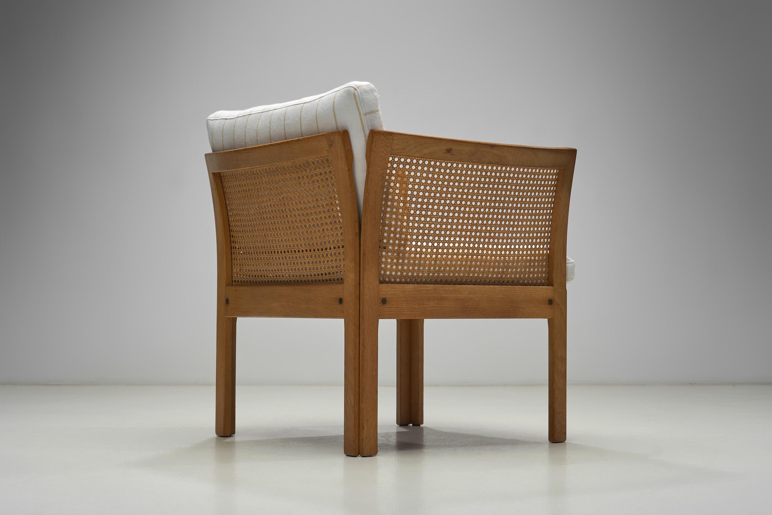 Pair of “Plexus” Oak and Cane Easy Chairs by Illum Wikkelsø, Denmark circa 1970s For Sale 6