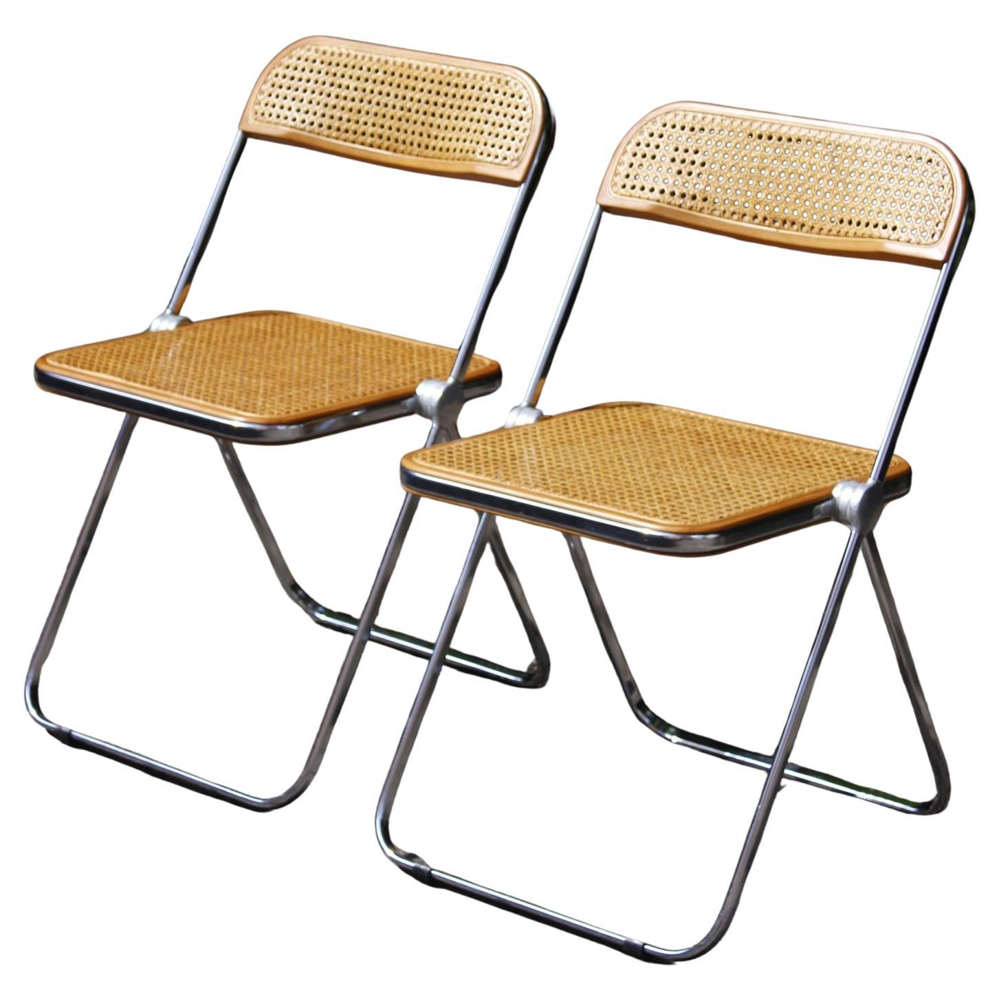 Pair of Plia cane chairs designed by Giancarlo Piretti for Castelli, 1970s For Sale