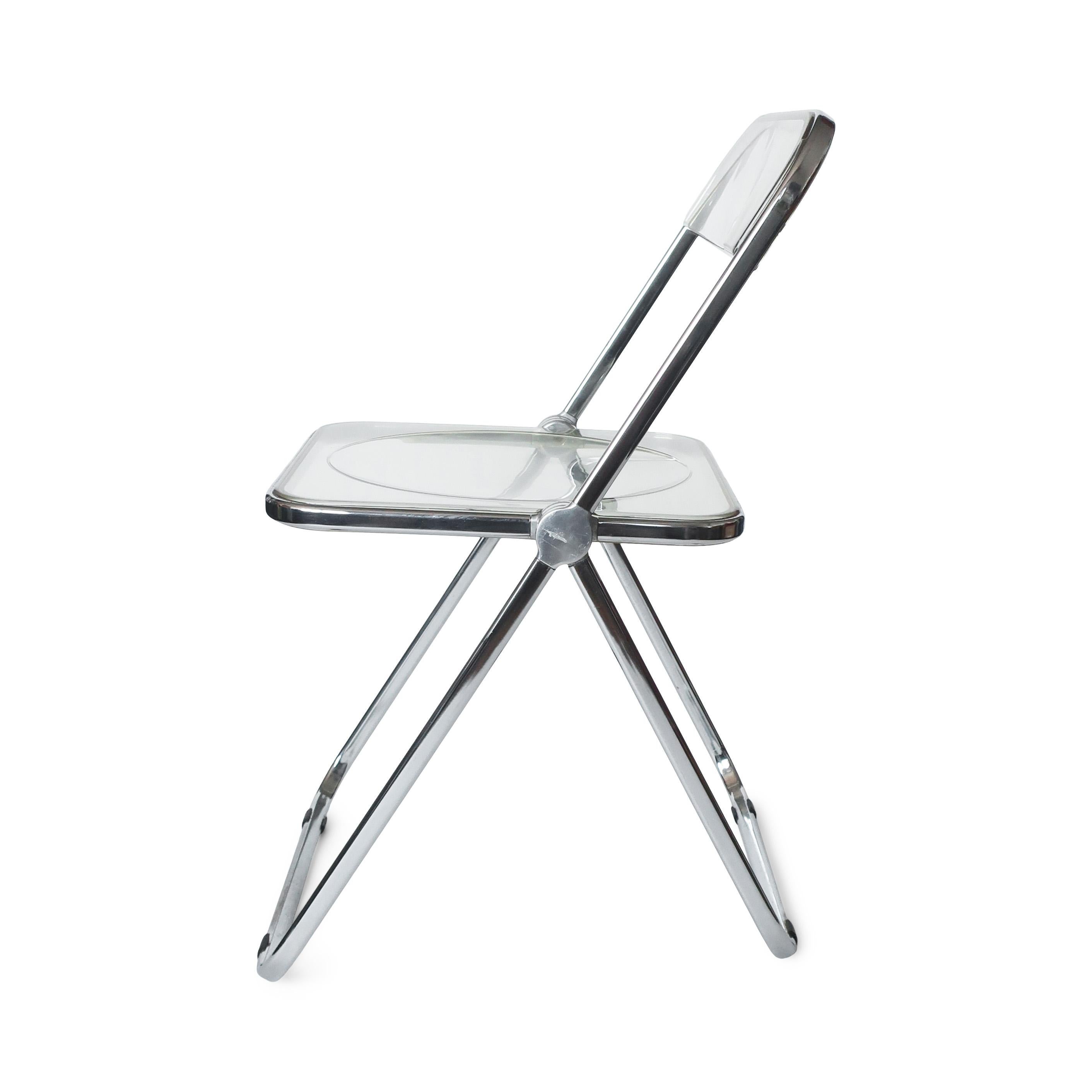 Chrome Pair of Plia Folding Chairs by Giancarlo Piretti for Castelli