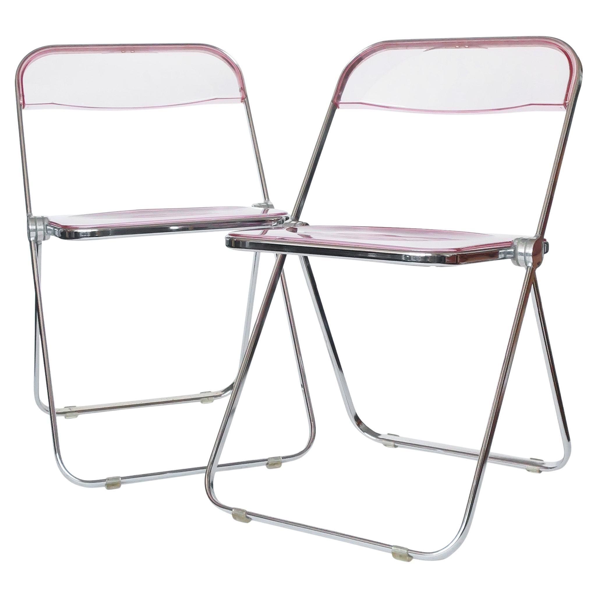 Pair of Plia Pink Folding Chairs by Giancarlo Piretti for Castelli