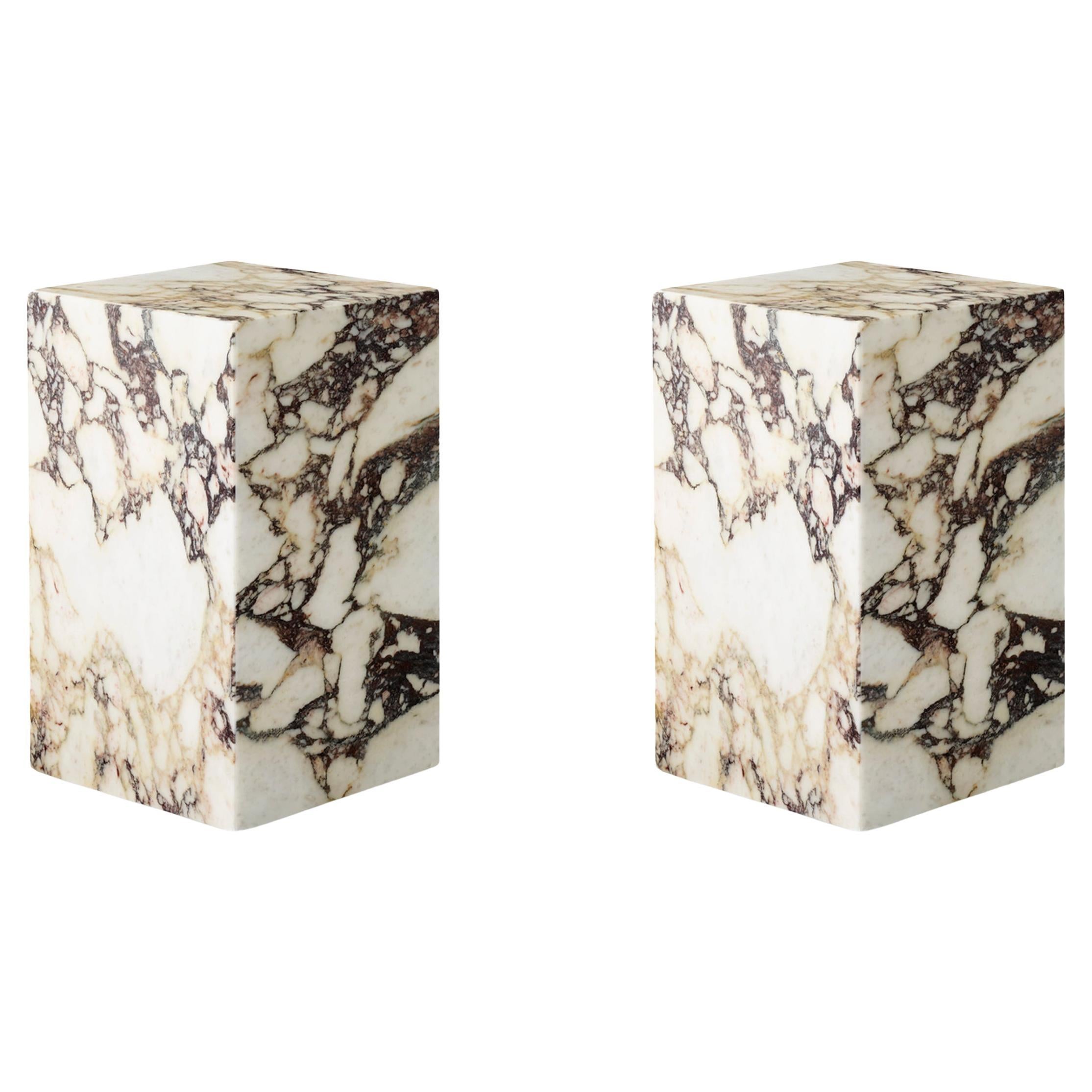 Pair of Plinth Tall Side Tables, Rose Marble Calacatta Viola by Norm Architects