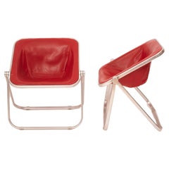 Pair of Plona Chairs in Red Leather by Giancarlo Piretti