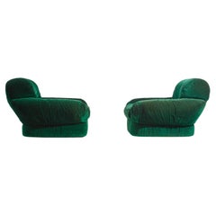 Pair of plump lounge fauteuils in green velvet, Italy 1970s